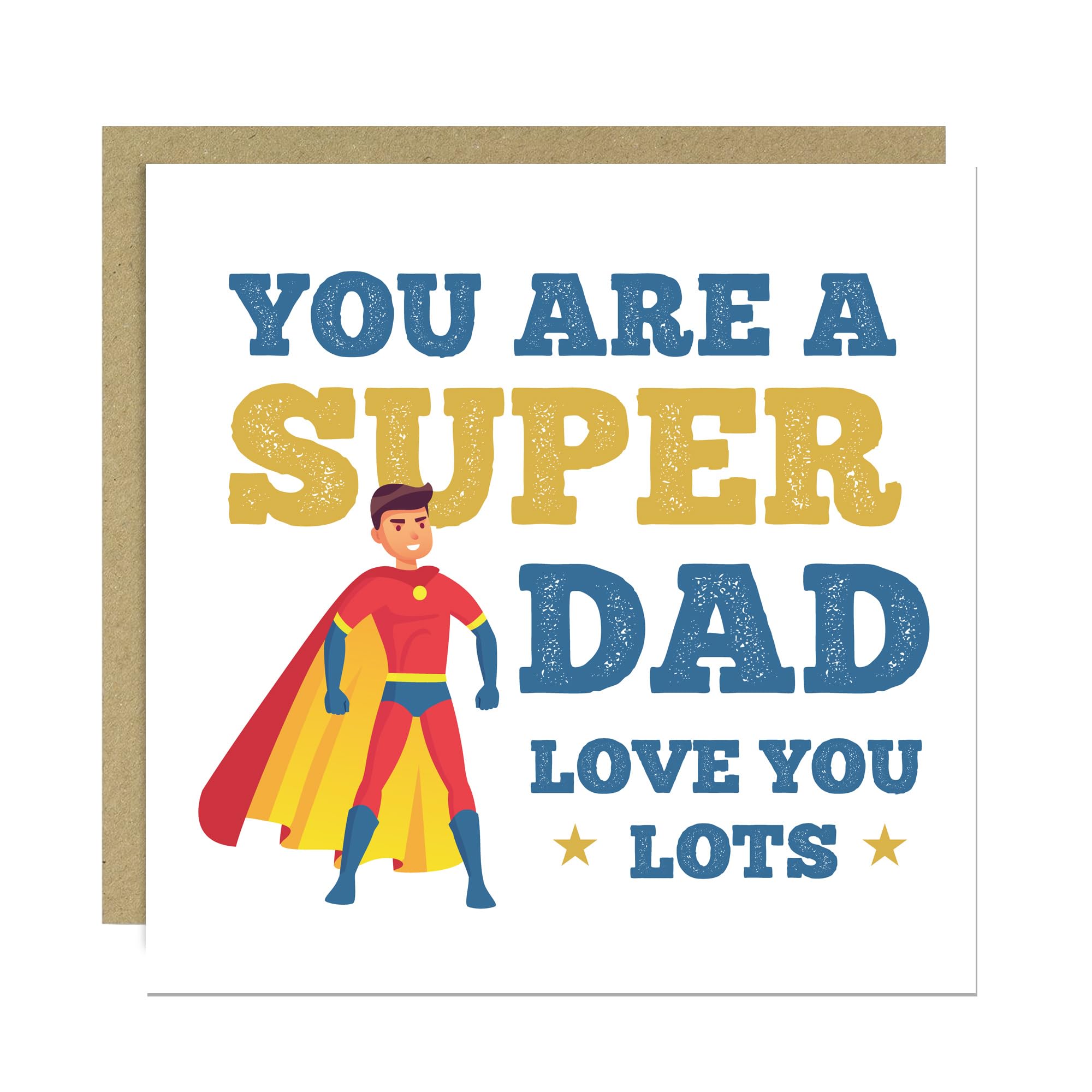 RED OCEAN Super Dad Card From Daughter Son For Father's Day Birthday 145x145mm With Kraft Envelope Happy Fathers Day Card For Dad Daddy