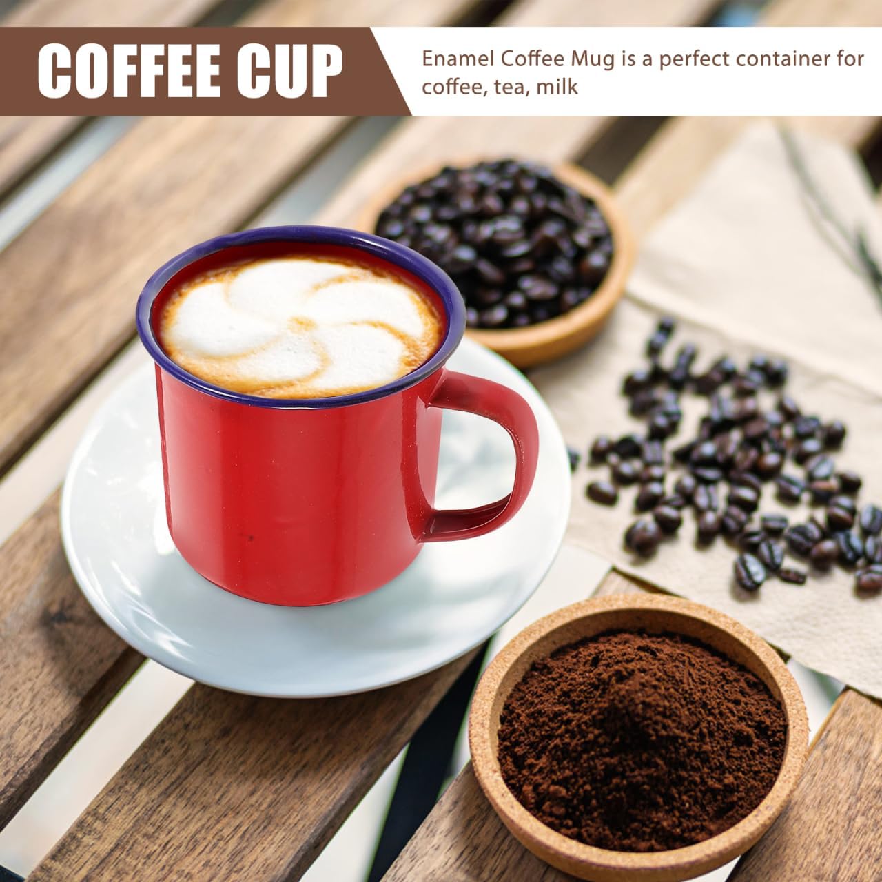 Enamel Mug Set 4 Sizes 4.72X3.93X3.34In 120-500Ml Lightweight Camping Mugs for Coffee Tea Milk Small Drinking Cups for Outdoor Home Office