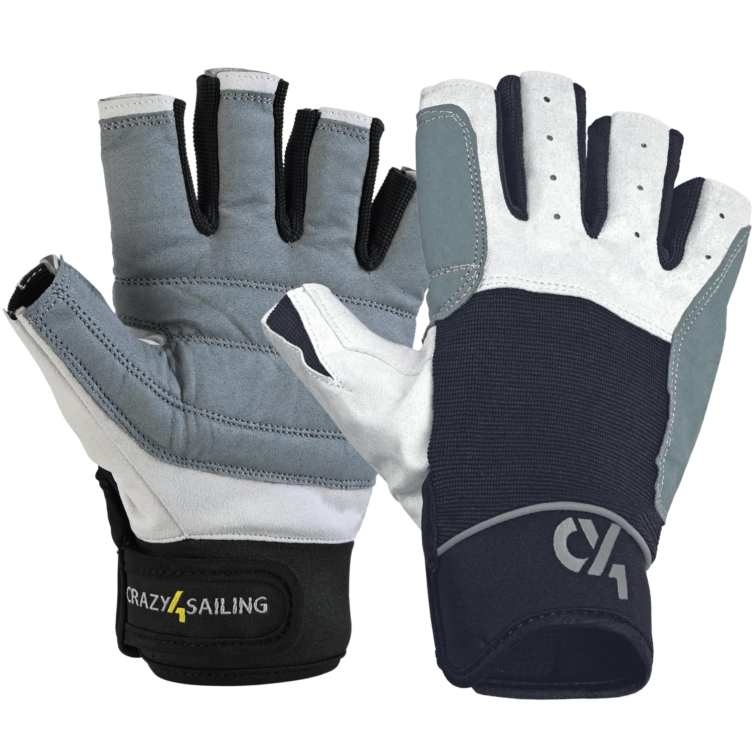 crazy4sailing Segelhandschuhe Herren & Damen Regatta – Profi Kurzfinger für Segeln, Kajak & Fahrrad – Maximaler Grip durch High-Tech Verstärkung – Ergonomisch & Abriebfest