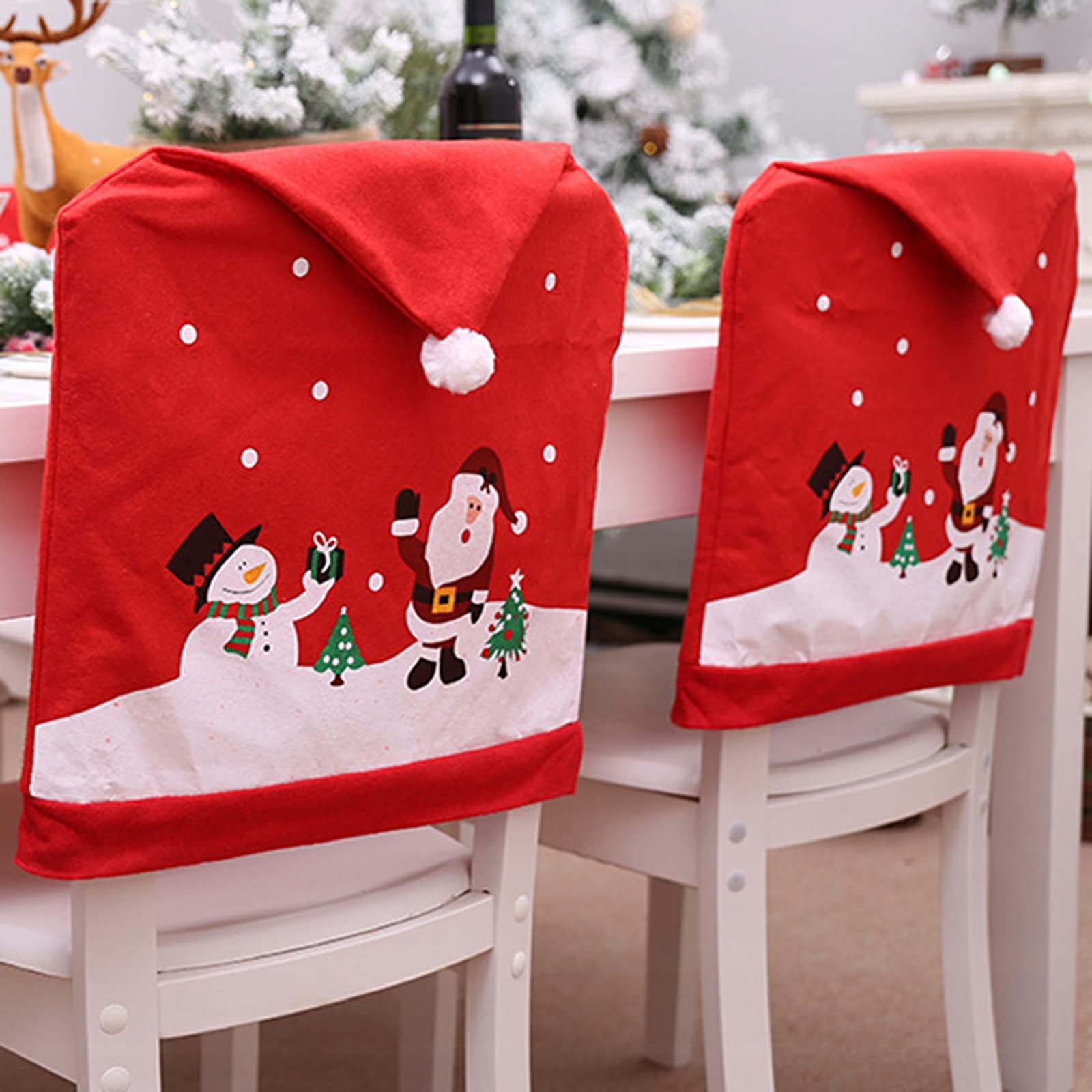 Christmas Chair Back Covers, 4/6 PCS Santa Claus Red Hat Chair Covers Reusable Santa Clause Red Hat Dining Chair Slipcovers for Christmas Xmas Dinner Table Chairs Decoration(4 Pcs)