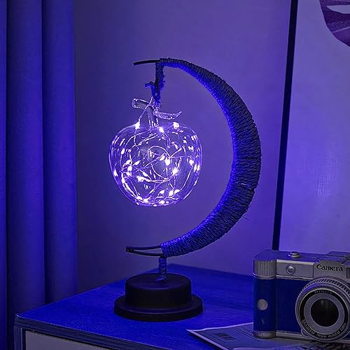 Miniatura 11 de Lámpara lunar encantada, lámpara LED colgante de luna, luz nocturna conmemorativa, adorno de Navidad para el hogar (manzana morada) Manzana