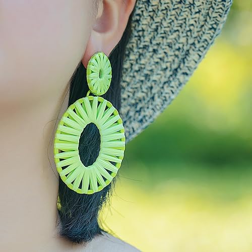 Miniatura 3 de Aretes de rafia, bohemios, aretes colgantes para mujer, hechos a mano, de moda, joyería bohemia de regalo para niñas