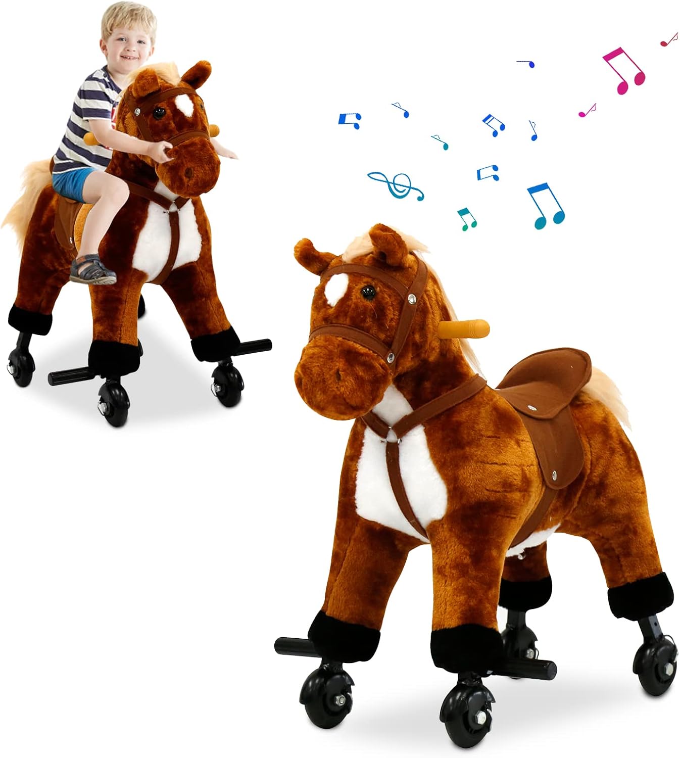 Kids Ride On Horse Toys Riding Horse with Rolling Wheels