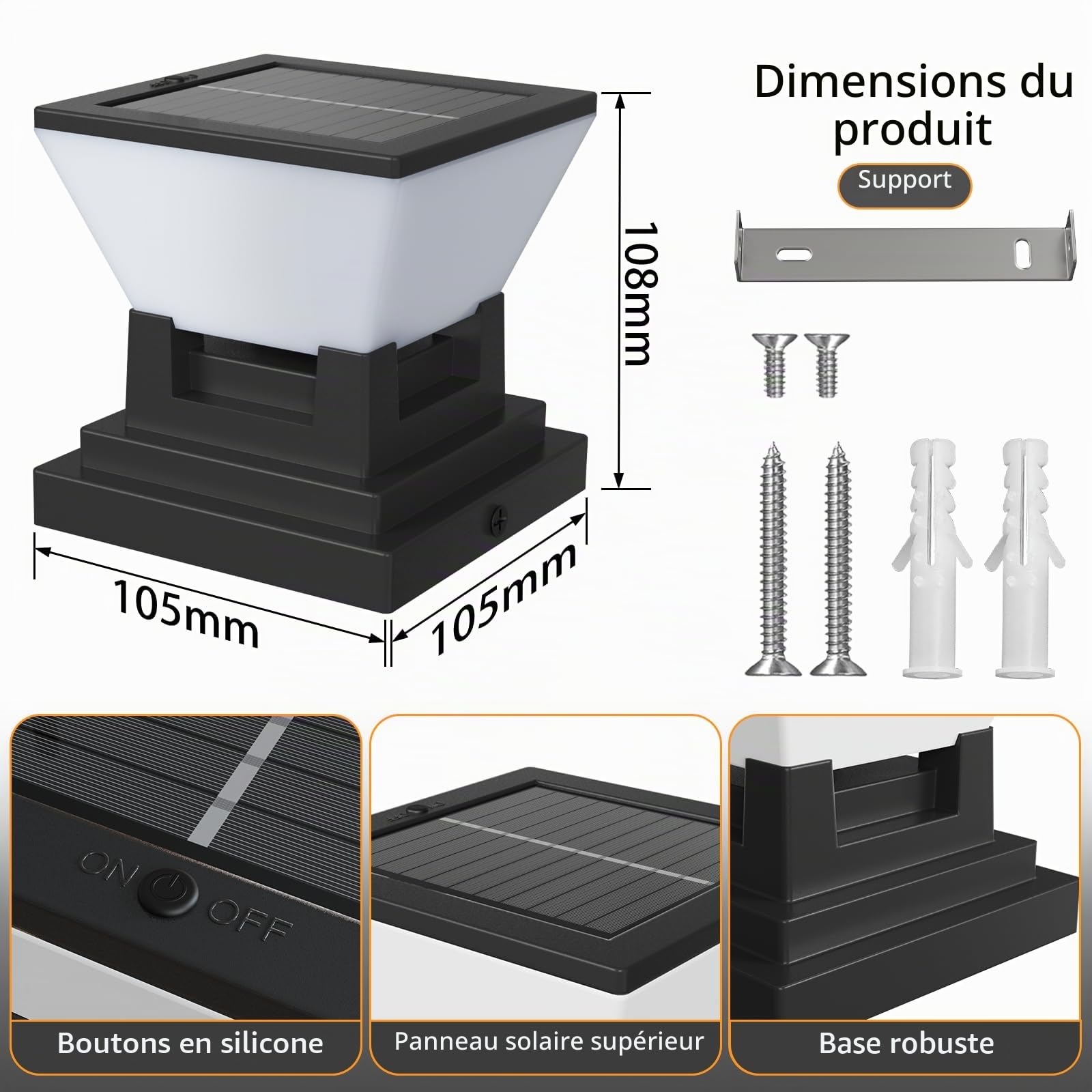 ACMHNC Lampe Solaire Pour Poteau, Capuchon Lumineux 7–12 cm, Lot de 2