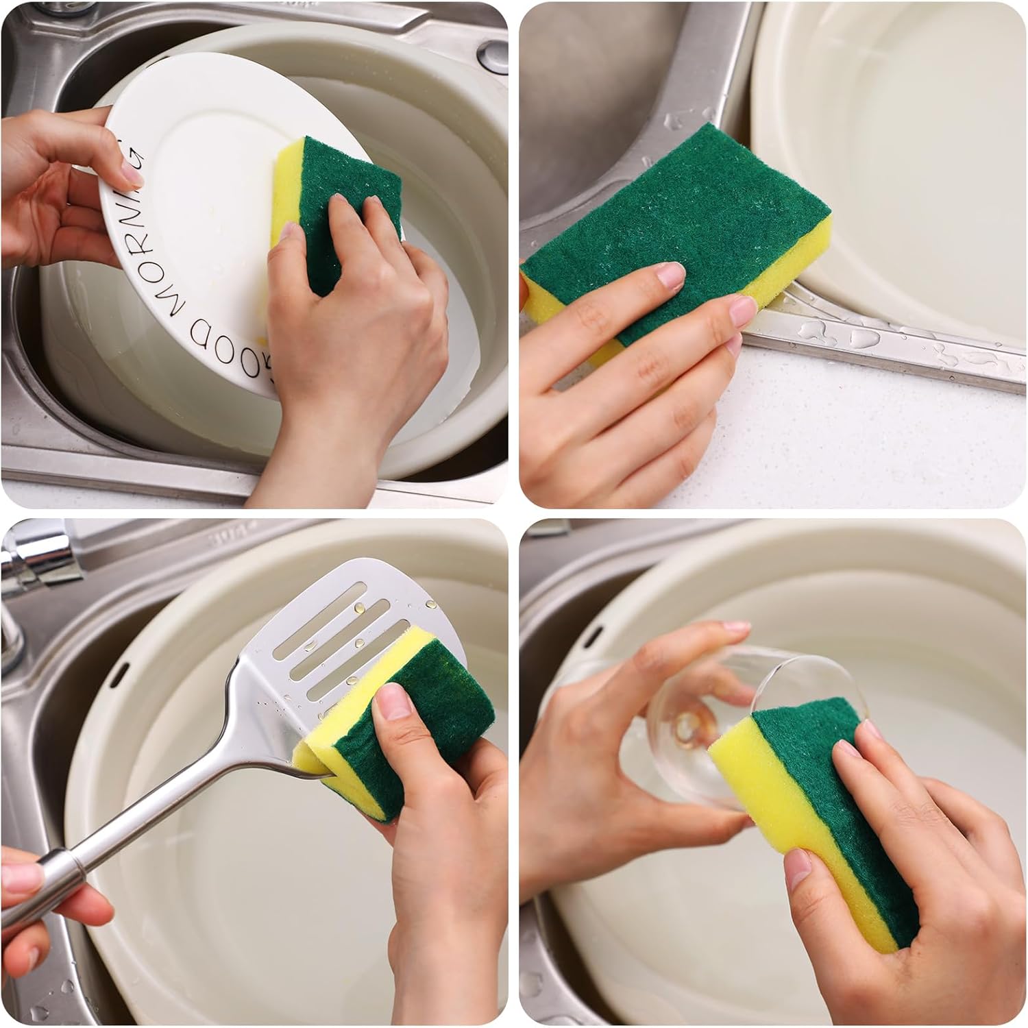 Tanlade 1000 Pcs Individually Wrapped Sponge Dishwashing Sponge Bulk Non Scratch Scrub Sponges Kitchen Scouring Pad for Household Cleaning Rental Dishes Hotel Apartment Car (Yellow,Green)