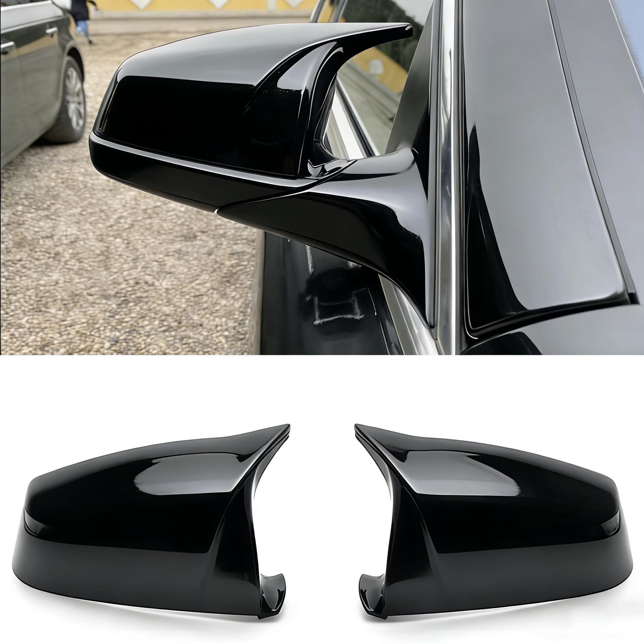 Horn caps M style Black side wing mirror Cap Cover for BMW 5 6 7 serie F01 F02 F03 F04 F06 F07 F11 F12 F13 (Bright Black)
