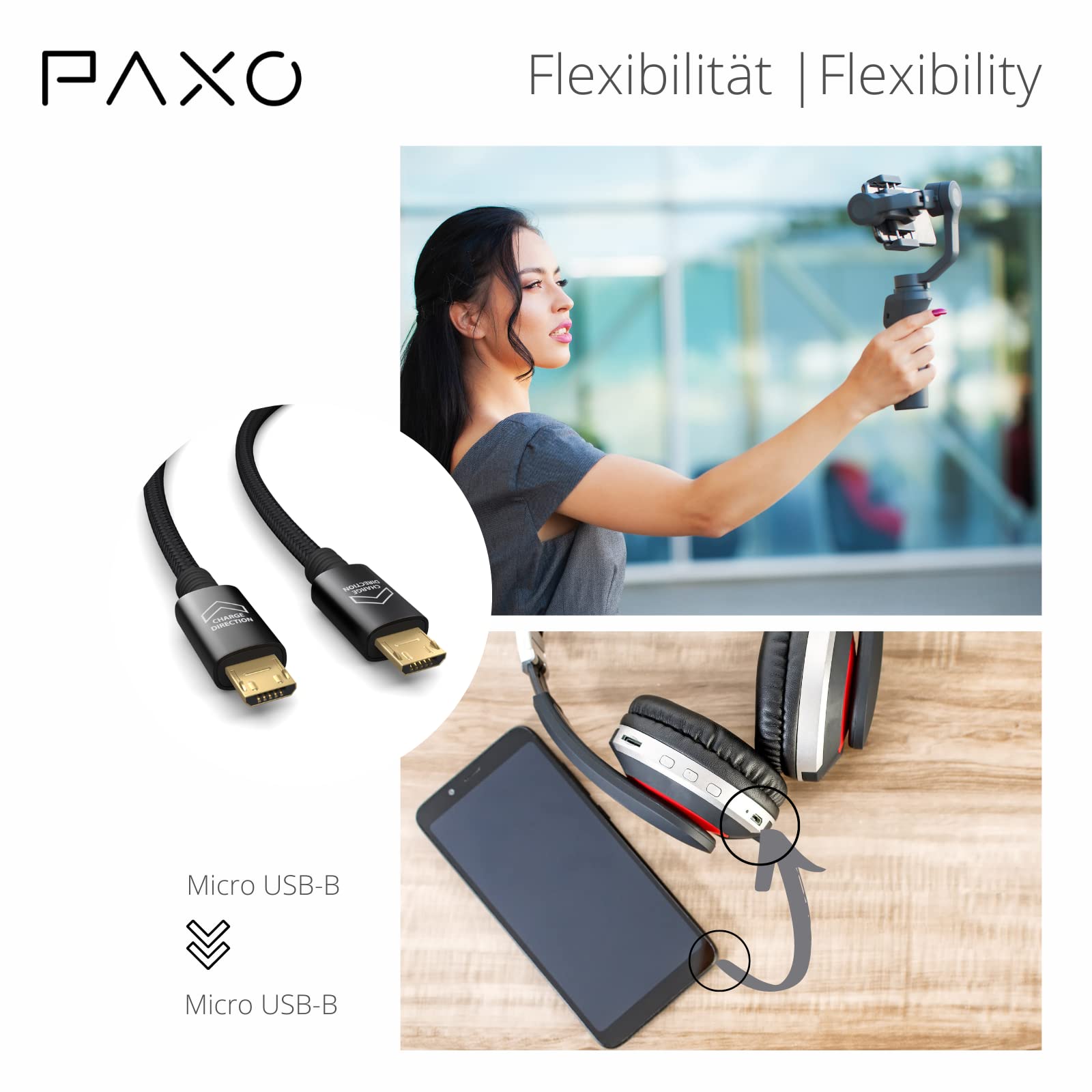 1 m kabel przyłączeniowy OTG USB, kabel MICRO-USB na MICRO-USB, kabel do transmisji danych, kabel do ładowania, USB 2.0, czarny