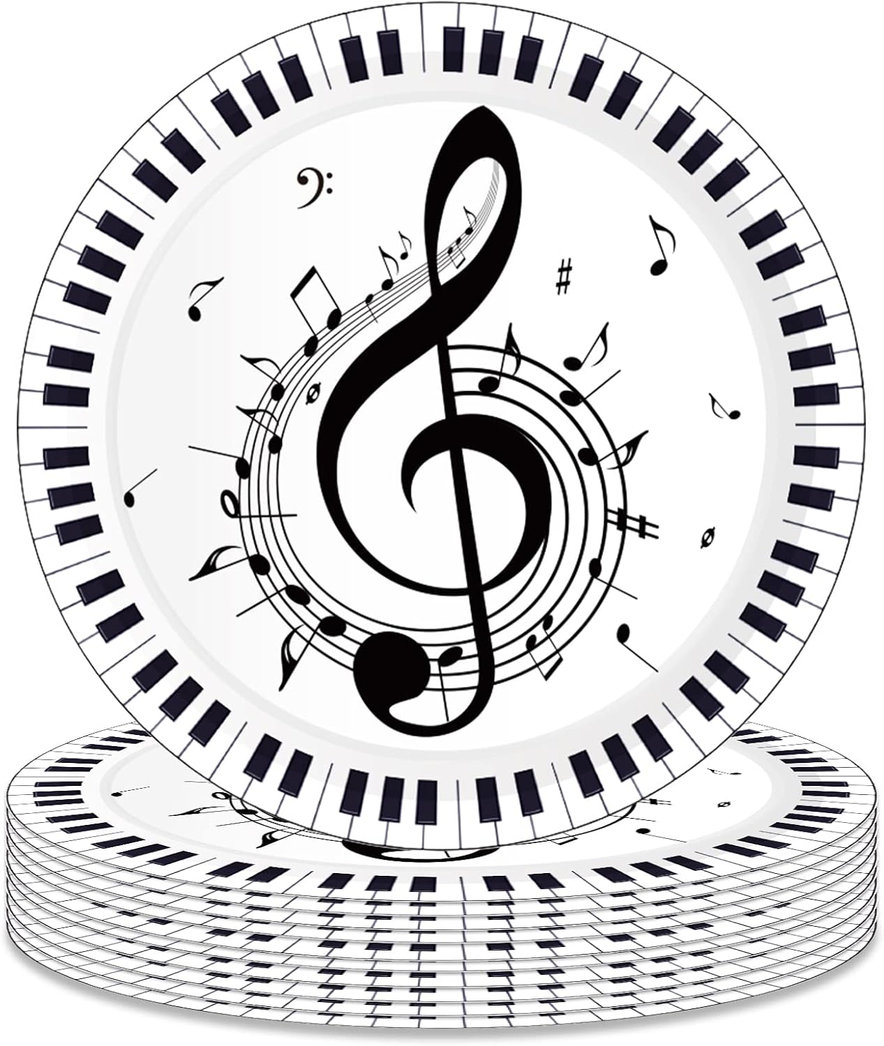 OXYLIPO 24 Pack 9" Music Note Dessert Paper Plates Emotional Music Round Disposable