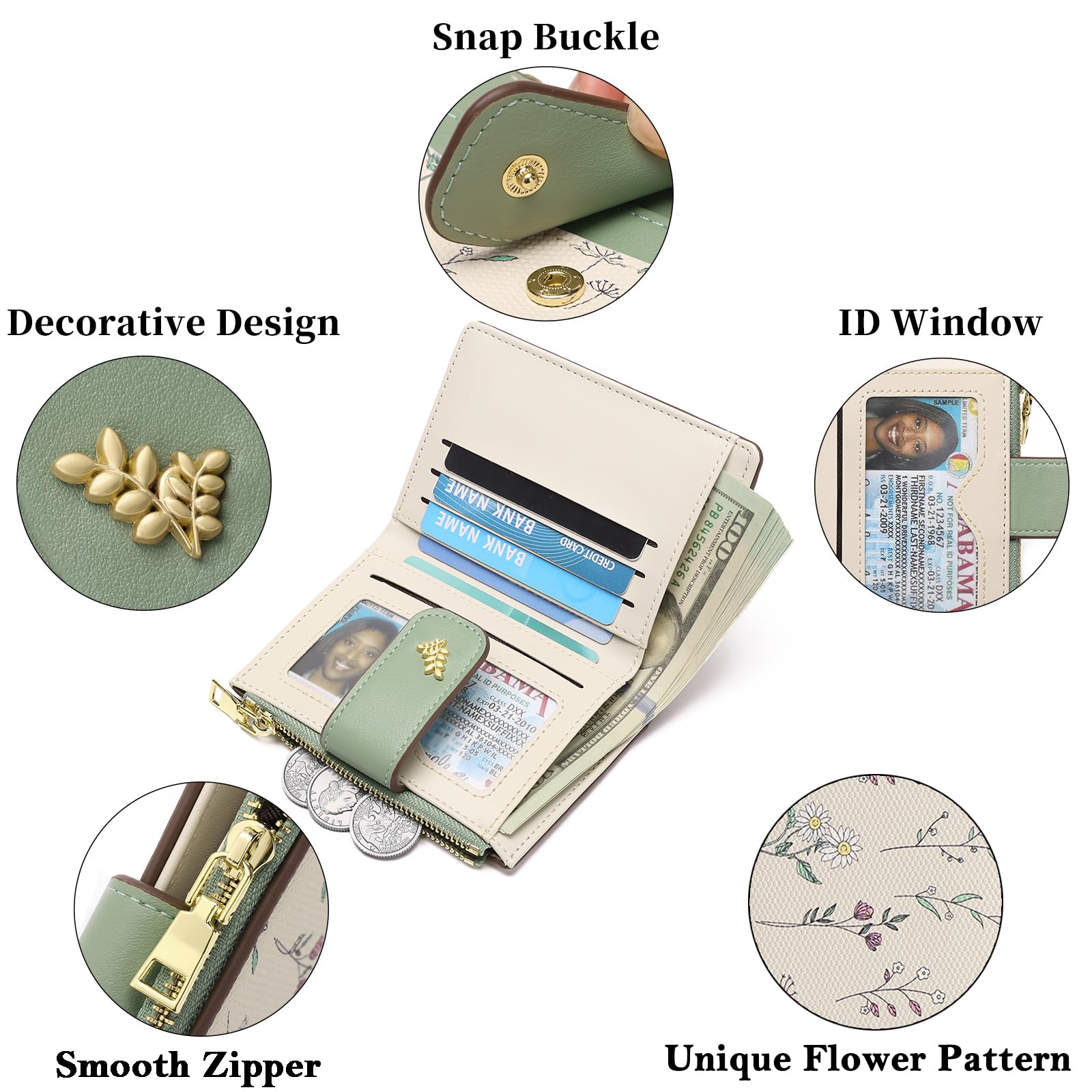 GAEKEAO Petit Portefeuille Femme Blocage RFID Cuir Bifold Porte Carte à Fermeture éclair Titulaire de Carte de Crédit avec Fenêtre d'identification