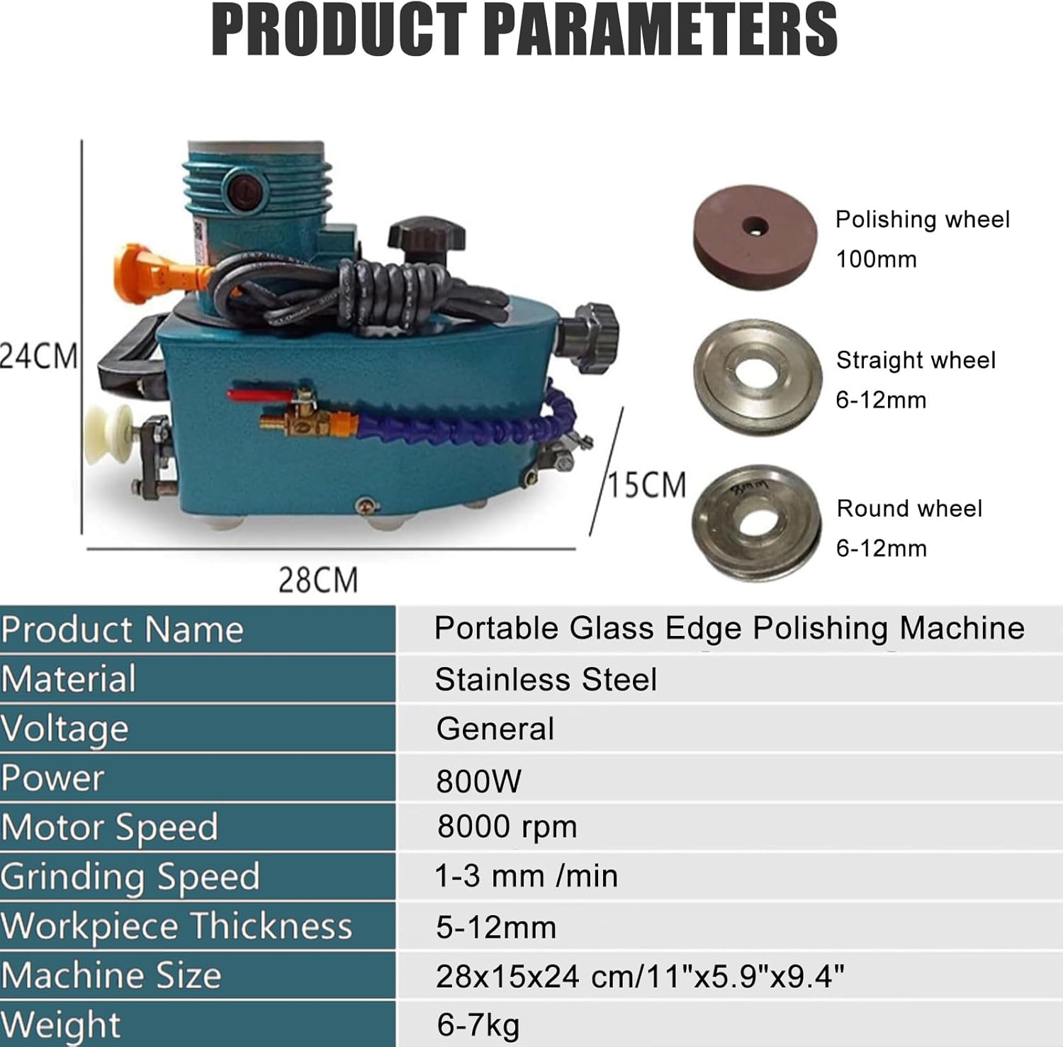 All-in-One Portable Electric Glass Edger, 800W High-Speed Electric Small Glass Grinder For Flat/Round Edges,Diamond Wheels For Glass, Acrylic, Tile, and Marble Projects 6mm