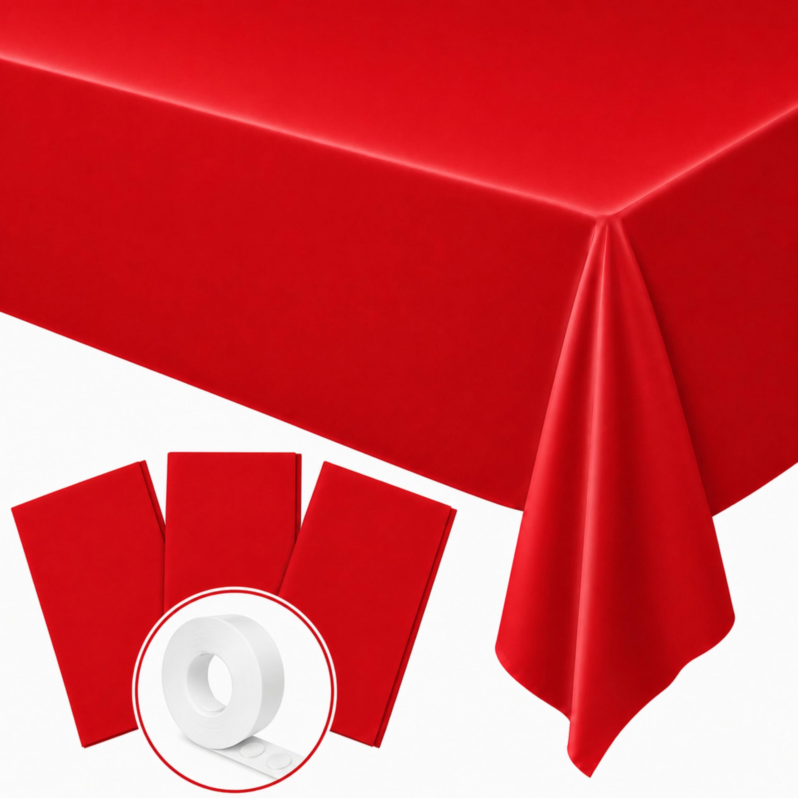 Blue Orchards Red Plastic Table Cover (Pack of 3 with 20 Glue dots) - 54" x 108" - Bright Red Waterproof Disposable Tablecloth, Birthday, Baby Shower, Party Supplies, Graduation, Holiday Decorations