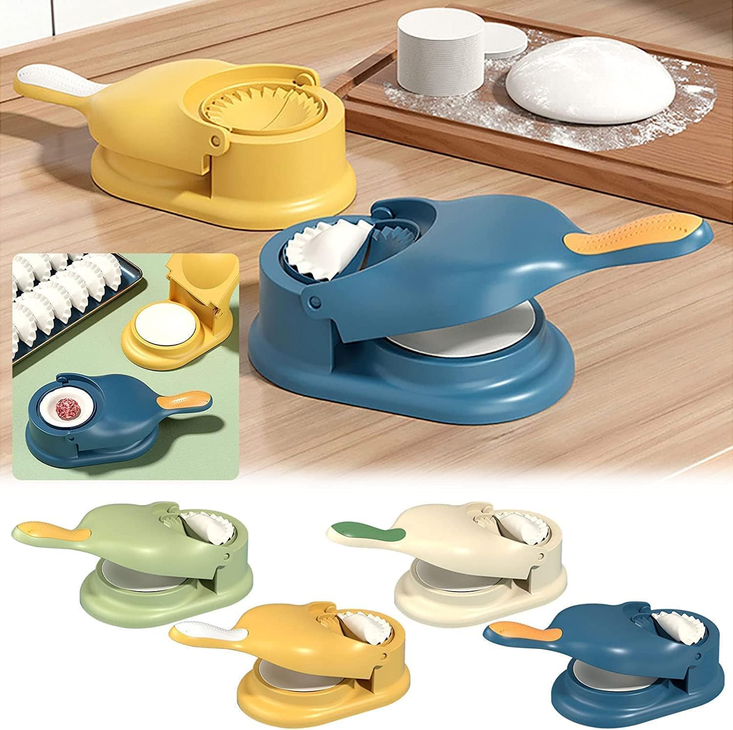 T TOPLINE 2 in 1 Dumpling Maker Ghughra Momos Maker Machine, Skin Press Mould for Gujiya Ghughra Mould Machine, Kitchen Dumpling Making Tool with Dumpling Puri Maker (Assorted Color)