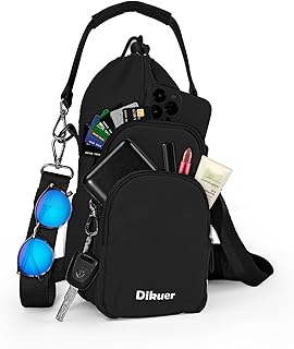 Dikuer Water Bottle Holder with Strap, 4 Big Pockets with Compartment, 24oz/32oz/40oz Crossbody Water Bottle Carrier Bag