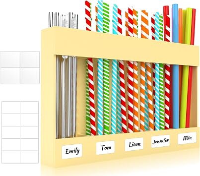 9.5 Large Acrylic Straw Holder for Cabinet Door with Detachable Ultra Sticky Adhesive Squares and Stickers, 2026 Reusable Straws Organizer Storage Dispenser for Kitchen Counter Cupboard
