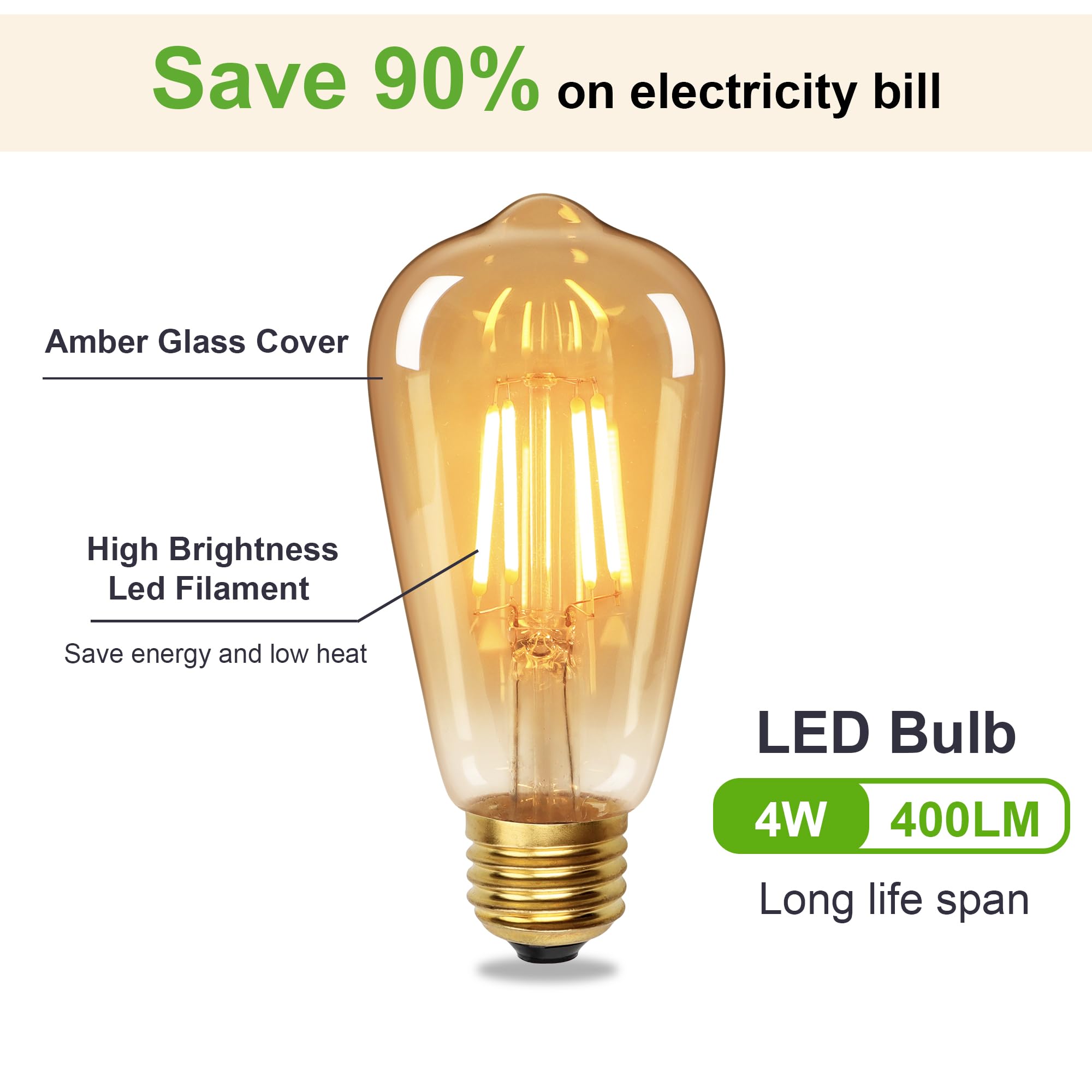 YUNRRD Lampadina vintage E27 LED Edison ST64, confezione da 6