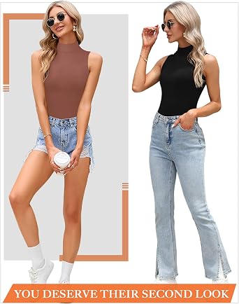 CLOZOZ Turtle Neck Tank Tops for Women Sleeveless Mock Neck Fitted Tops | Turtlenecks Slim Fitted Tops, Summer Shirts, High Neck Tank, Business Casual Outfits, Going Out Tops