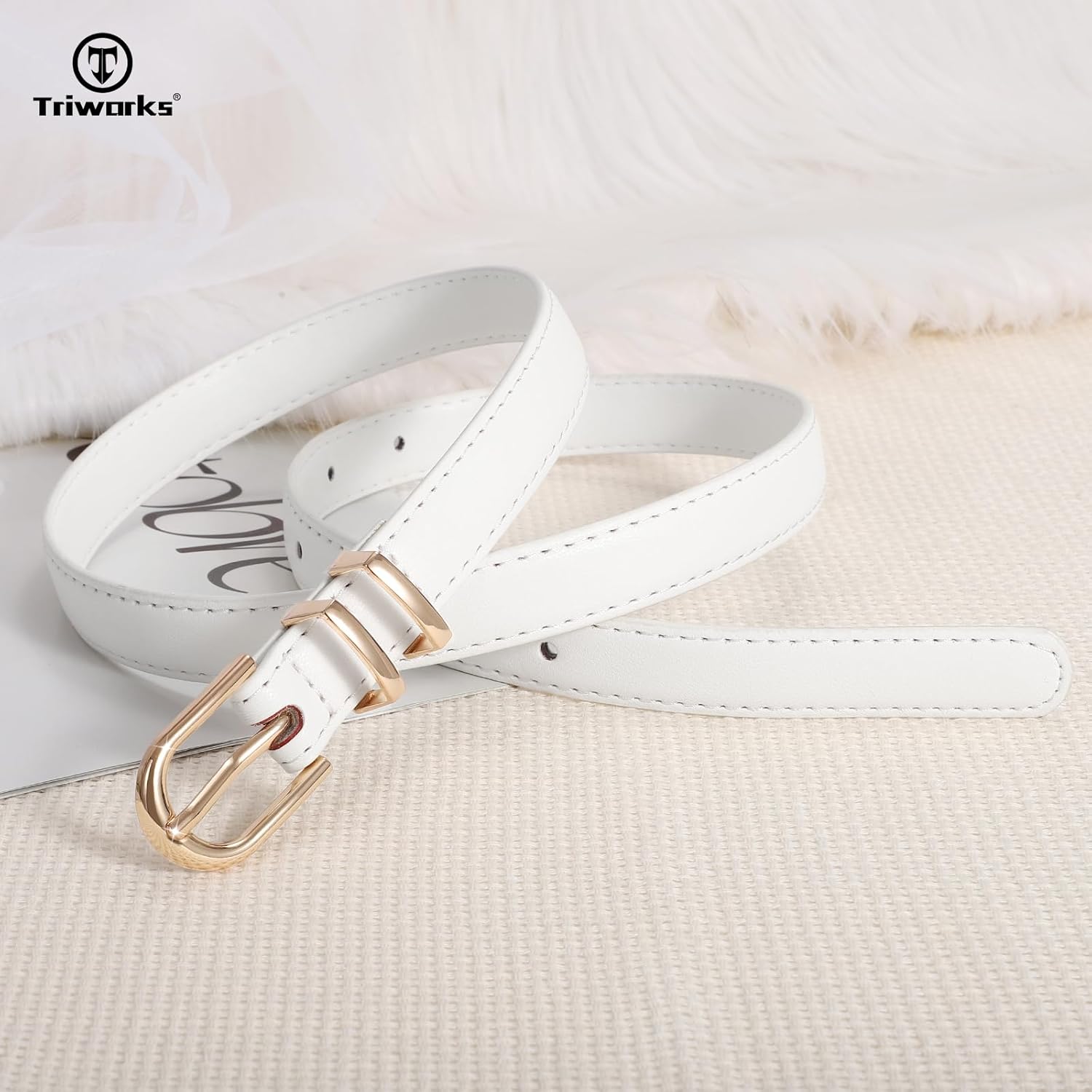 TRIWORKS 2 Pack Women Skinny Leather Belts for Jeans Pants Thin Faux Leather Belt with Gold Buckle - Image 6