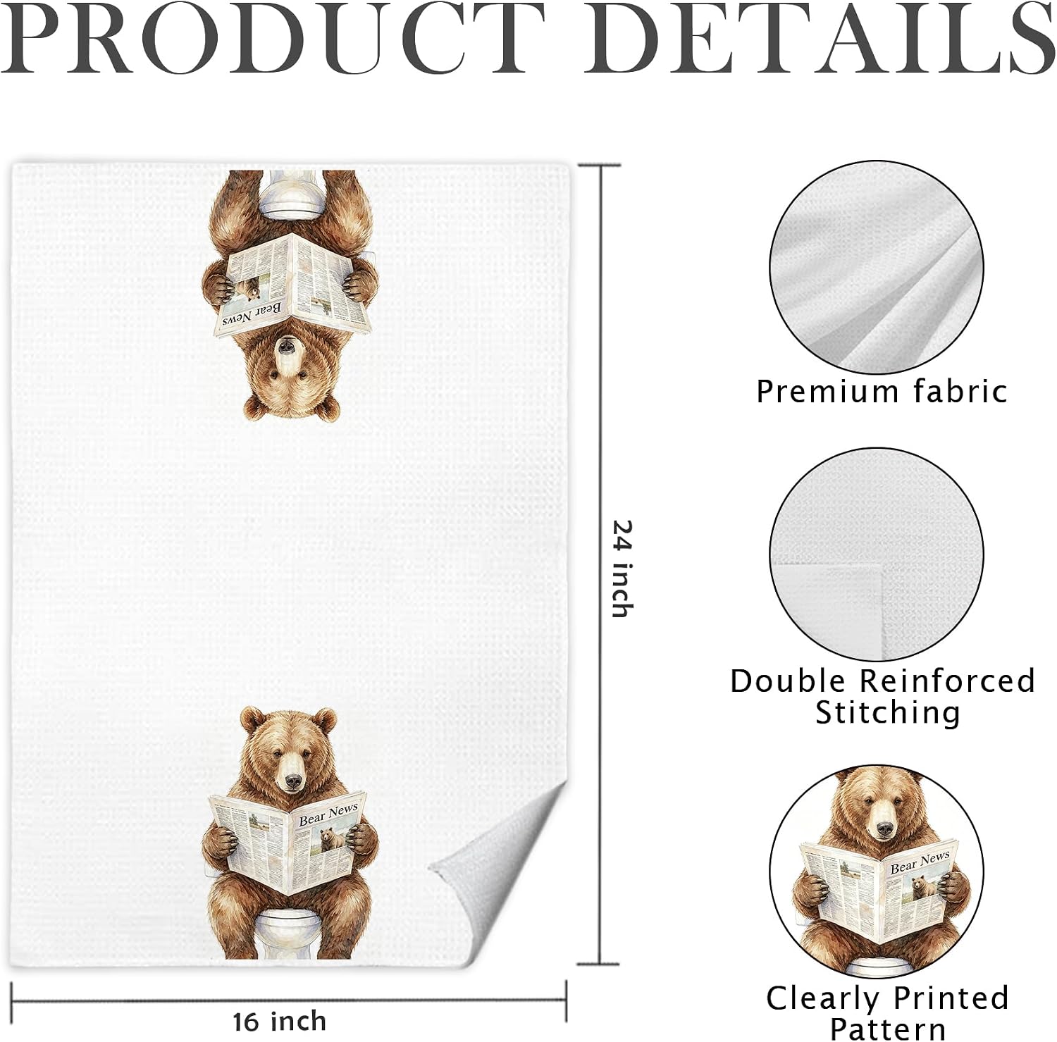 Funny Bear Bathroom Hand Towels 16x24 Inch Set of 2