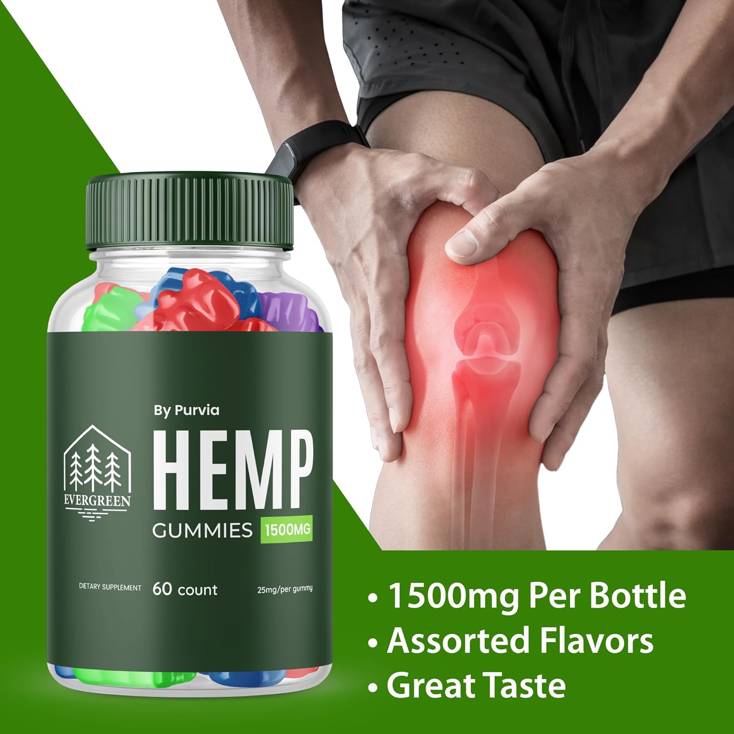 Evergreen Gummies - Evergreen Gummies with Extra Strength Formula, Evergreen Gummies 25mg Per Gummy 1500mg Per Bottle, Evergreen Gummies for Overall Daily Wellness Support, Made in USA (60 Gummies)