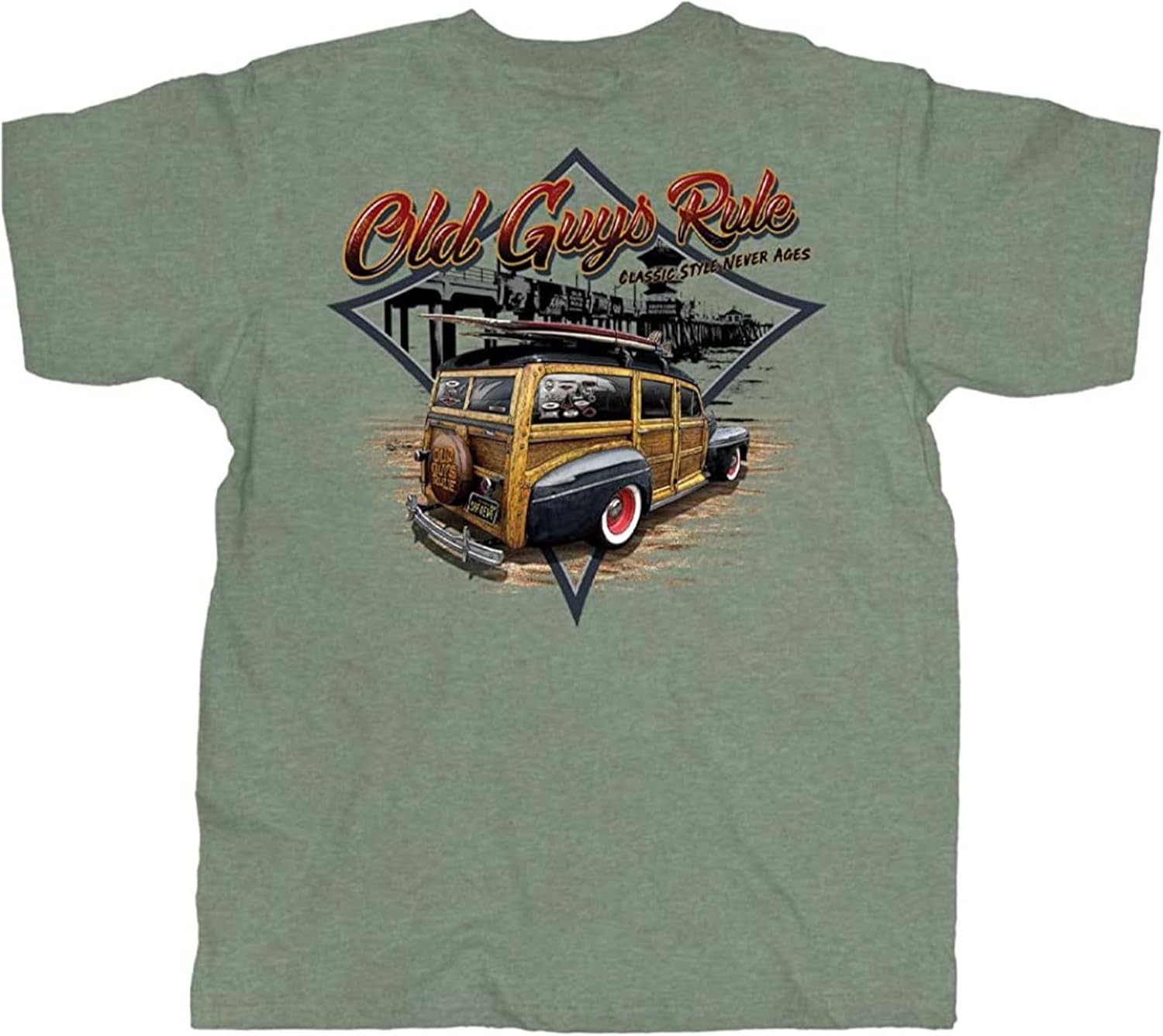 OLD GUYS RULE Men's Graphic T-Shirt, Classic Woodie - Father's Day, Birthday Gift - Funny Novelty Tee for Vacation, Surfers