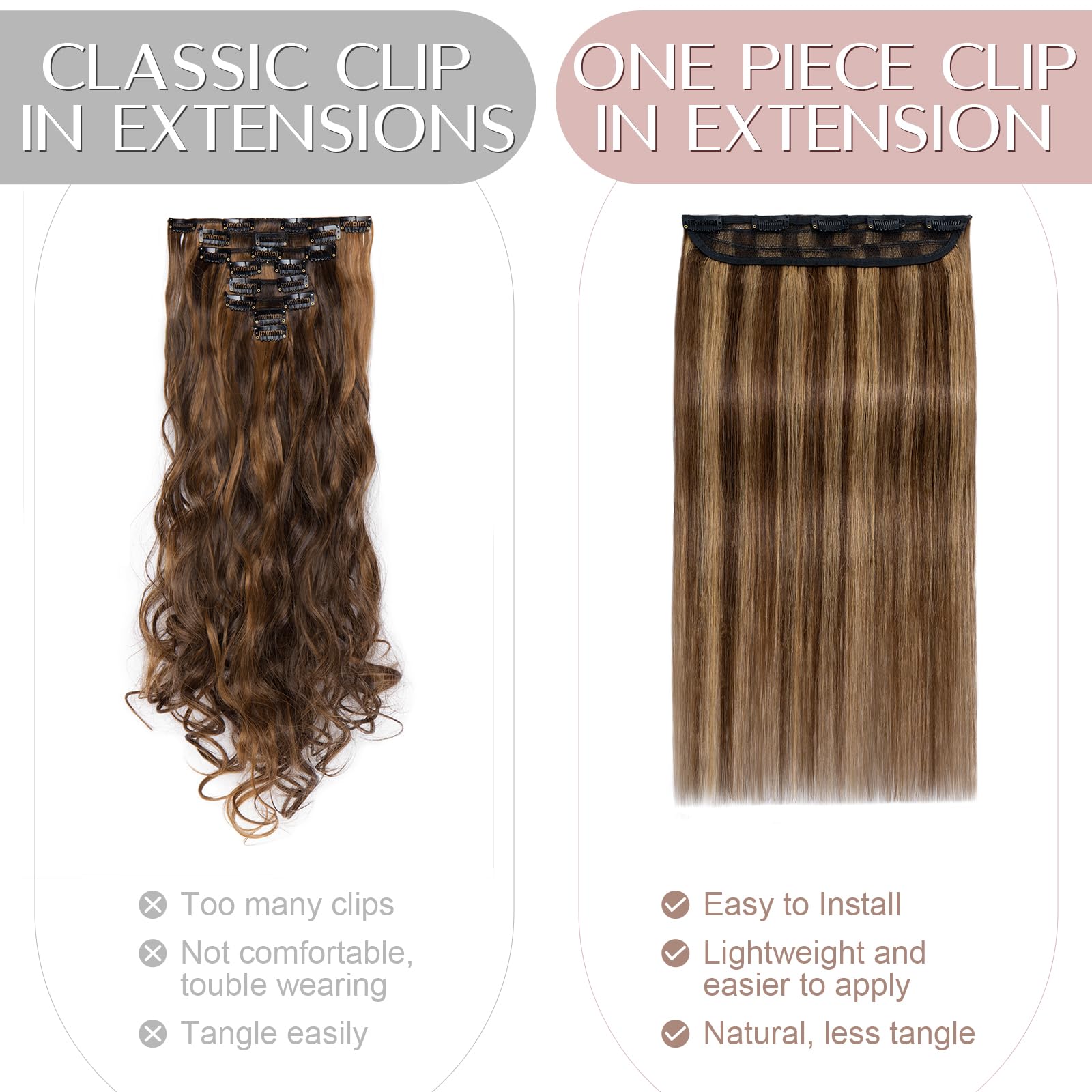 SEGO Clip in Extensions Echthaar ein Stück Haarverlängerungen Haarteil 100% Remy Human Haar Glatt Mittelbraun/Honigblond #4p27 24"(61cm)-60g