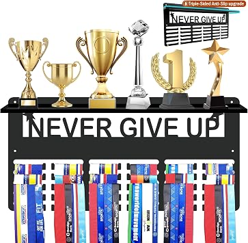 Glamativity Personalized Medal Hanger Display Wall Decor, Custom Metal Name Awards Rack for Wall Mount, Holding Over 60 Sports Medals. Custom Sports Race Plaques Hanger for Gymnastics