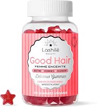 Lashilé Beauty - Gummies Cheveux Femme Enceinte - Pousse Croissance & Fortification capillaire - Complément Alimentaire Cheveux - Good Hair Femme Enceinte - Biotine Zinc B6 - Cure 1 Mois 60 Gummies