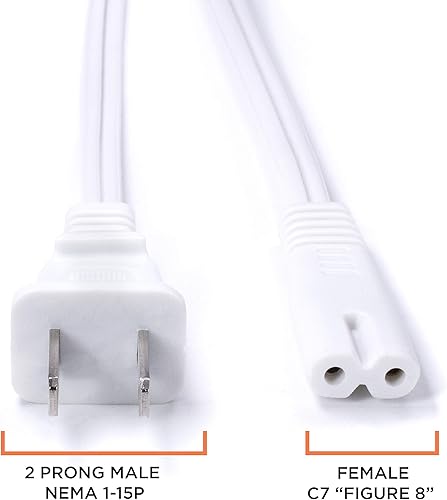 Miniatura 4 de Figura 8 Cable de alimentación (2 puntas) con núcleo de alambre de cobre, no polarizado para satélite, CATV, sistemas de juego y más - NEMA 1-15P a