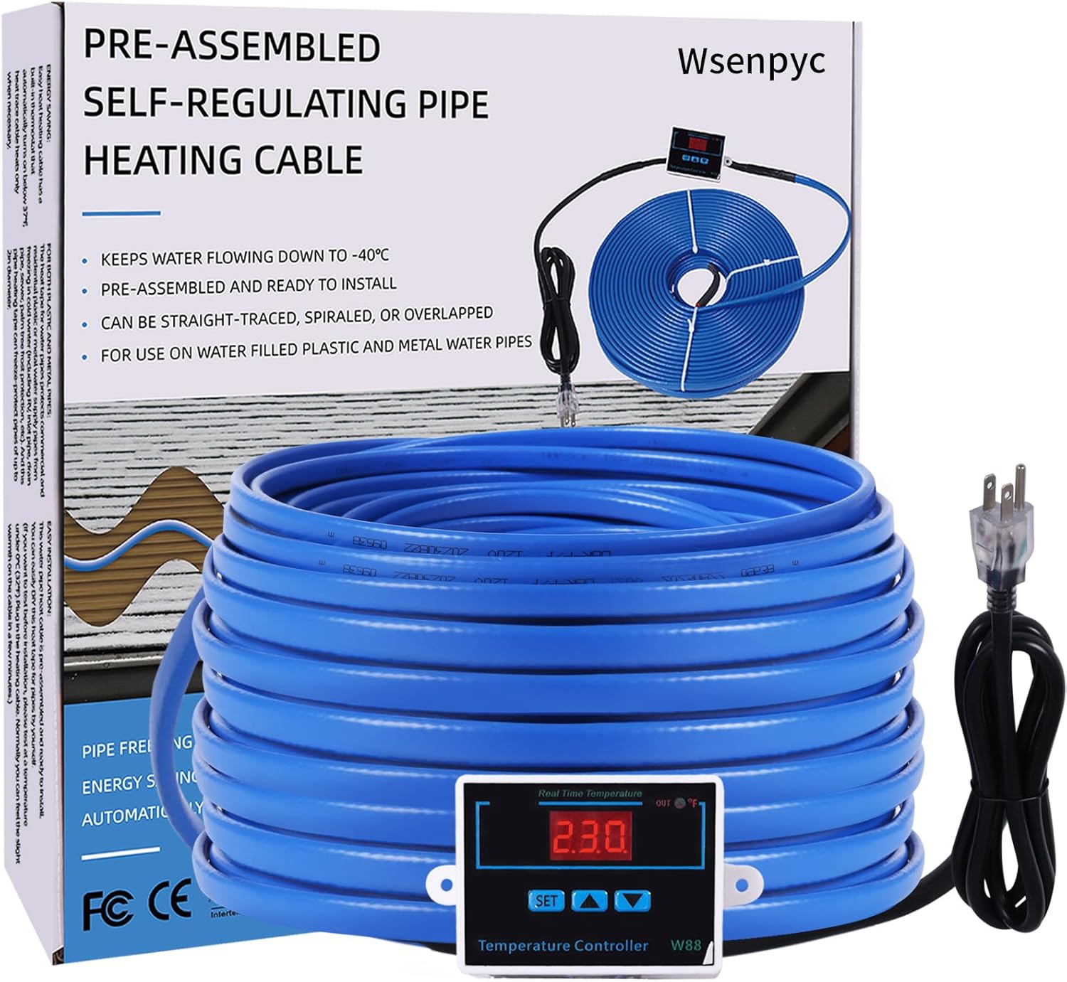 Wsenpyc 100Ft Pipe Heat Cable for Pipe Freeze Protection, Pipe Heat