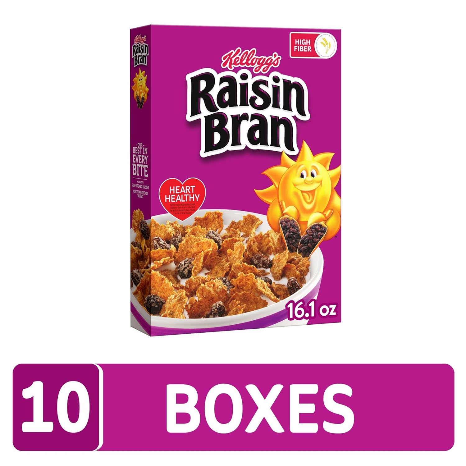Kellogg's Raisin Bran Breakfast Cereal, Fiber Cereal, Family Breakfast, Original (10 Boxes)