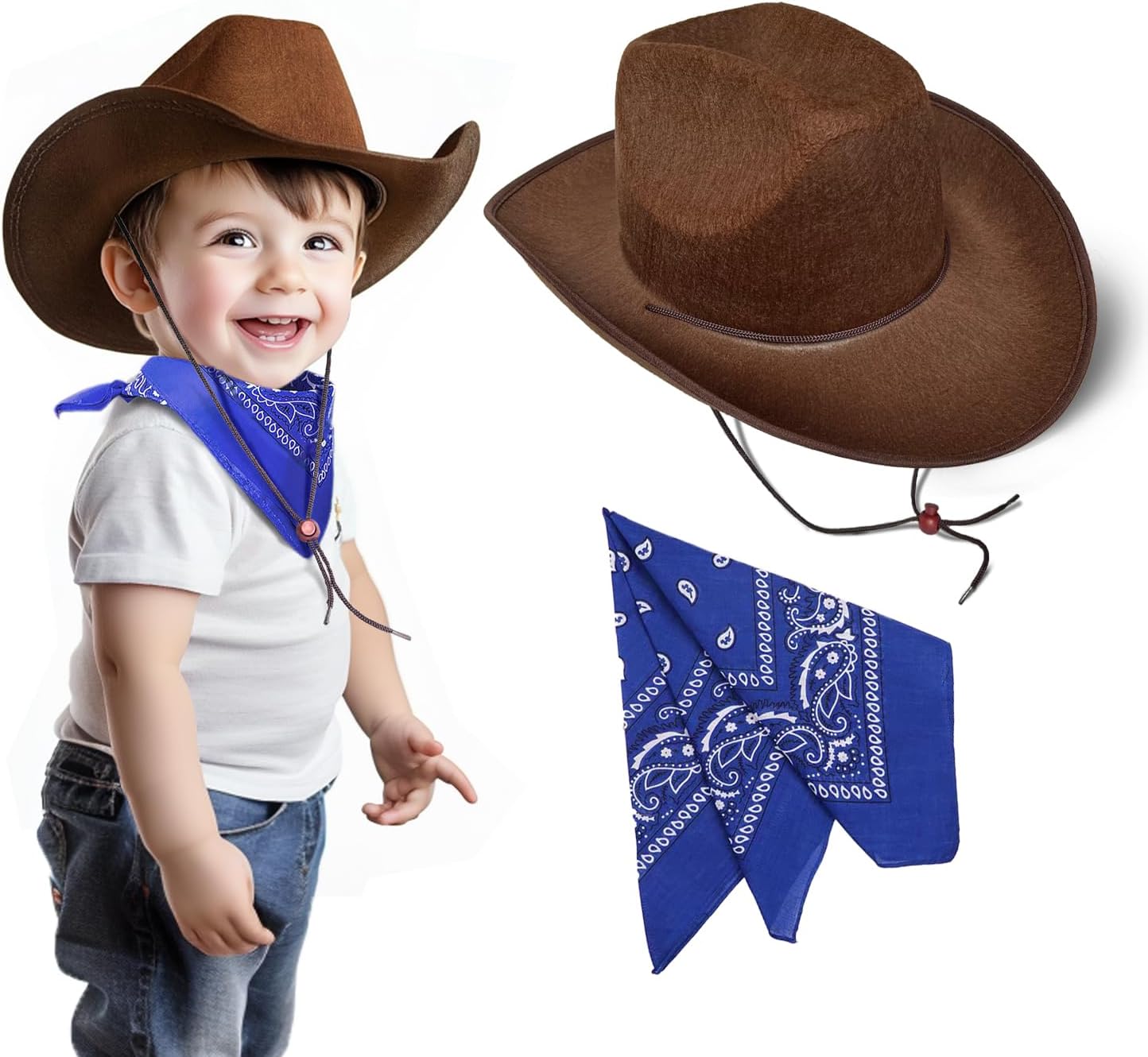 SeptCity Toddler Cowboy Hat and Blue Bandana for Age 2-5