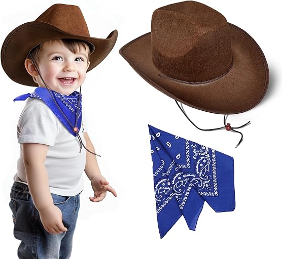 SeptCity Toddler Cowboy Hat and Blue Bandana for Age 2-5, Baby Infant Gift for Halloween Birthday Western Parties