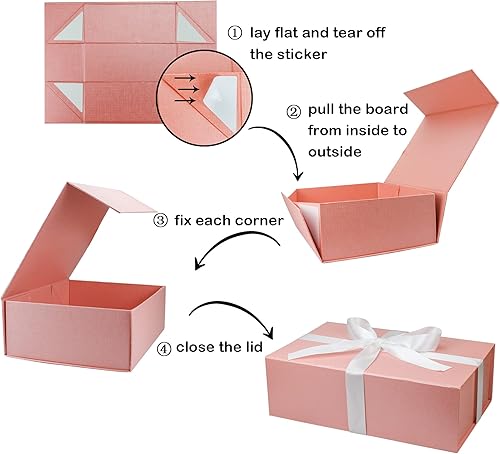 Miniatura 4 de YINUOYOUJIA Cajas de regalo rosas con tapa, caja de regalo magnética de 14 x 9 x 4.5 pulgadas con cinta, tarjetas y sobres para regalos, ideal para