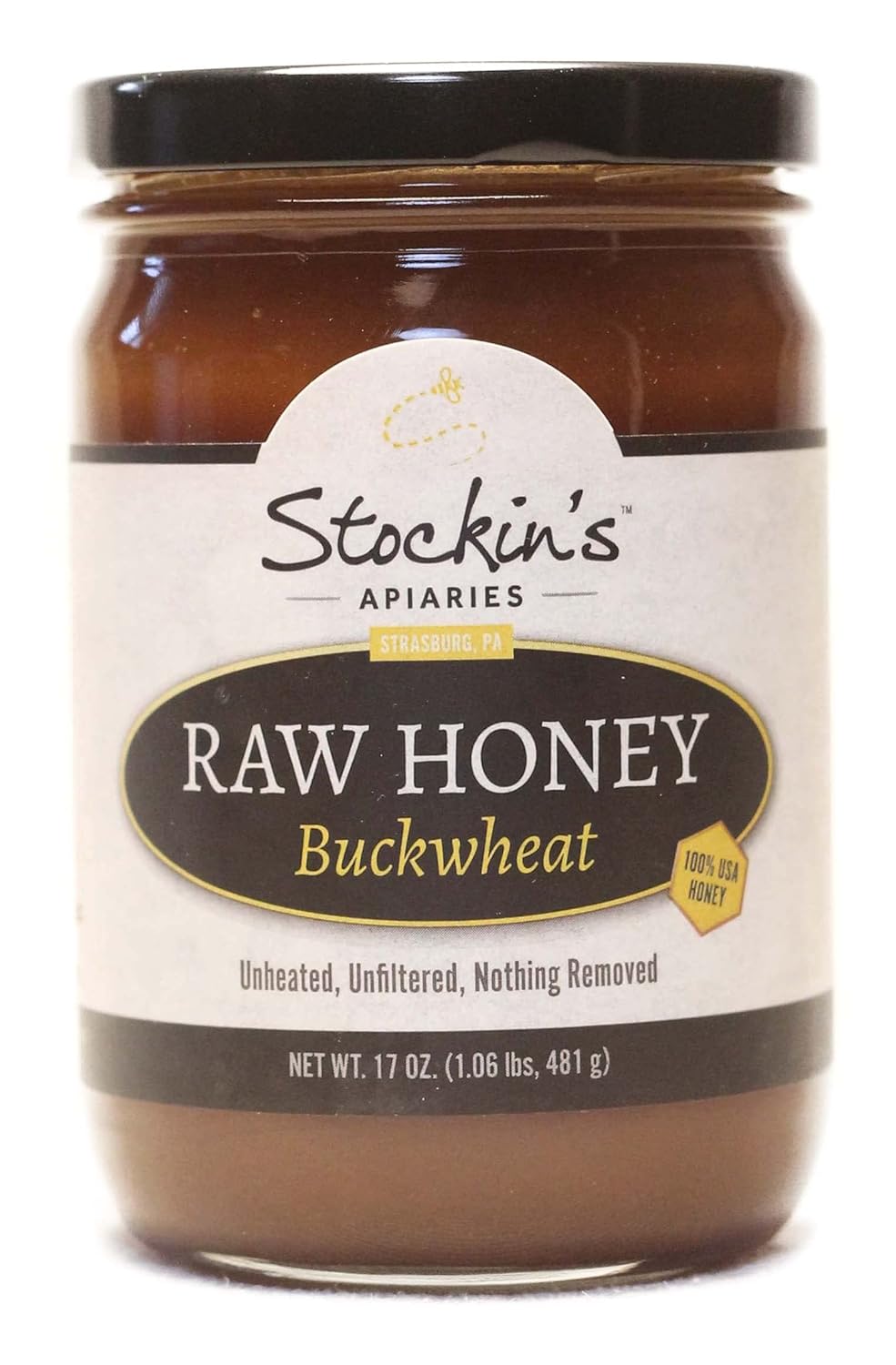 Stockin's Apiaries Raw Buckwheat Honey, Unheated, Unfiltered, & Nutritious, 17 Oz.