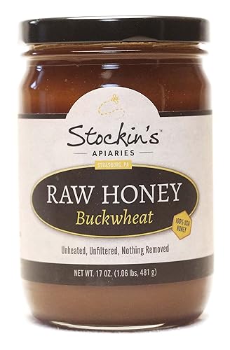 Miniatura 9 de Stockin's Apiaries Miel de trigo sarraceno cruda a granel, sin calentar, sin filtrar y nutritiva, 80 onzas.