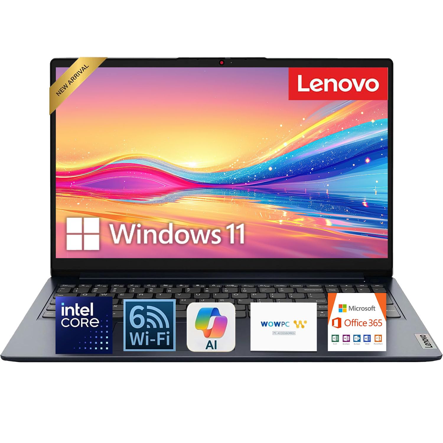 Lenovo 15.6" FHD Laptop with Microsoft Office • Intel Processor • 1.1TB Storage (128GB eMMC+ 1TB OneDrive) • 8GB DDR4RAM • Privacy Shutter • Win 11 • WOWPC USB