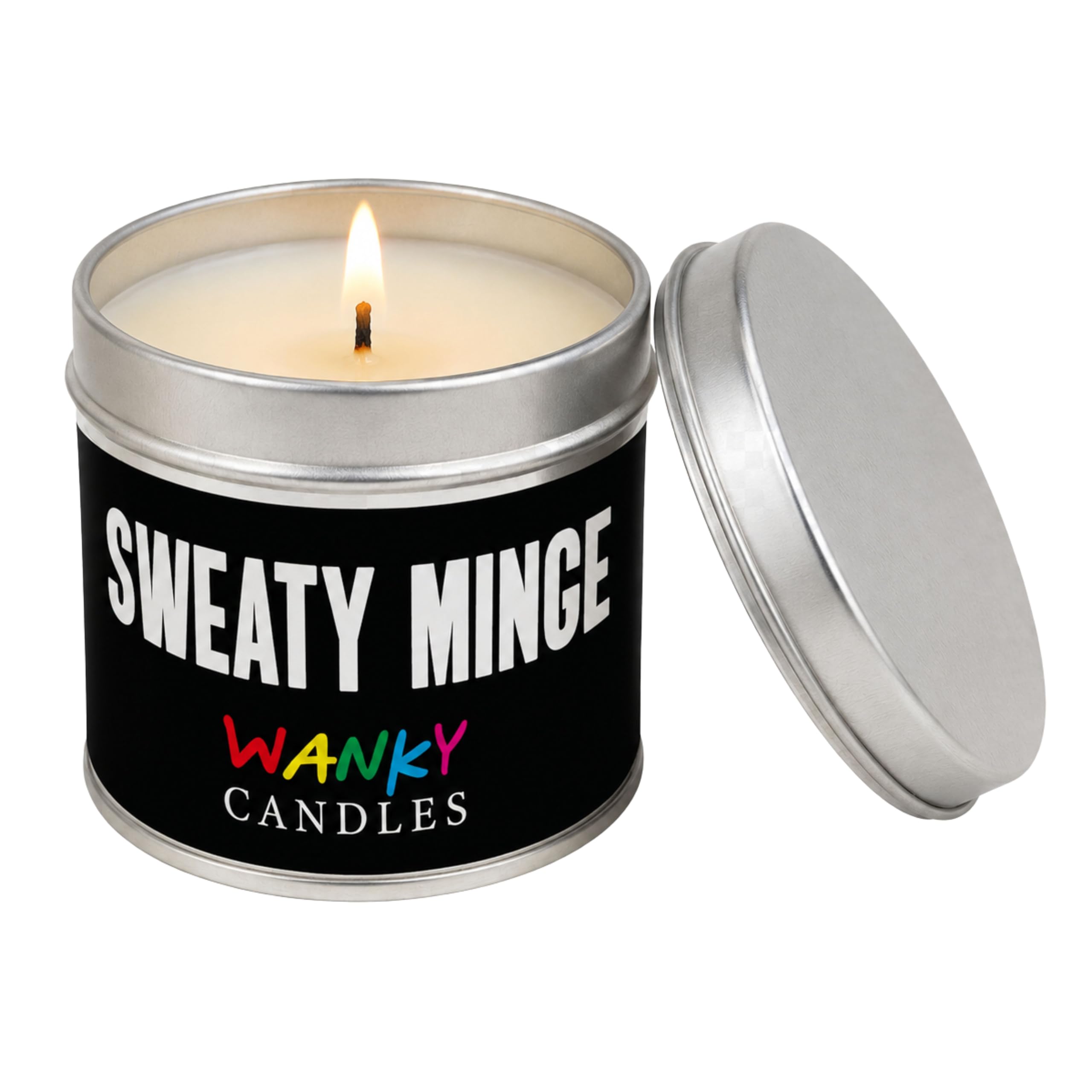 Wanky Candles White Funny Rude Candle For Her Sweaty Minge Vanilla Scented Soy Wax Tin