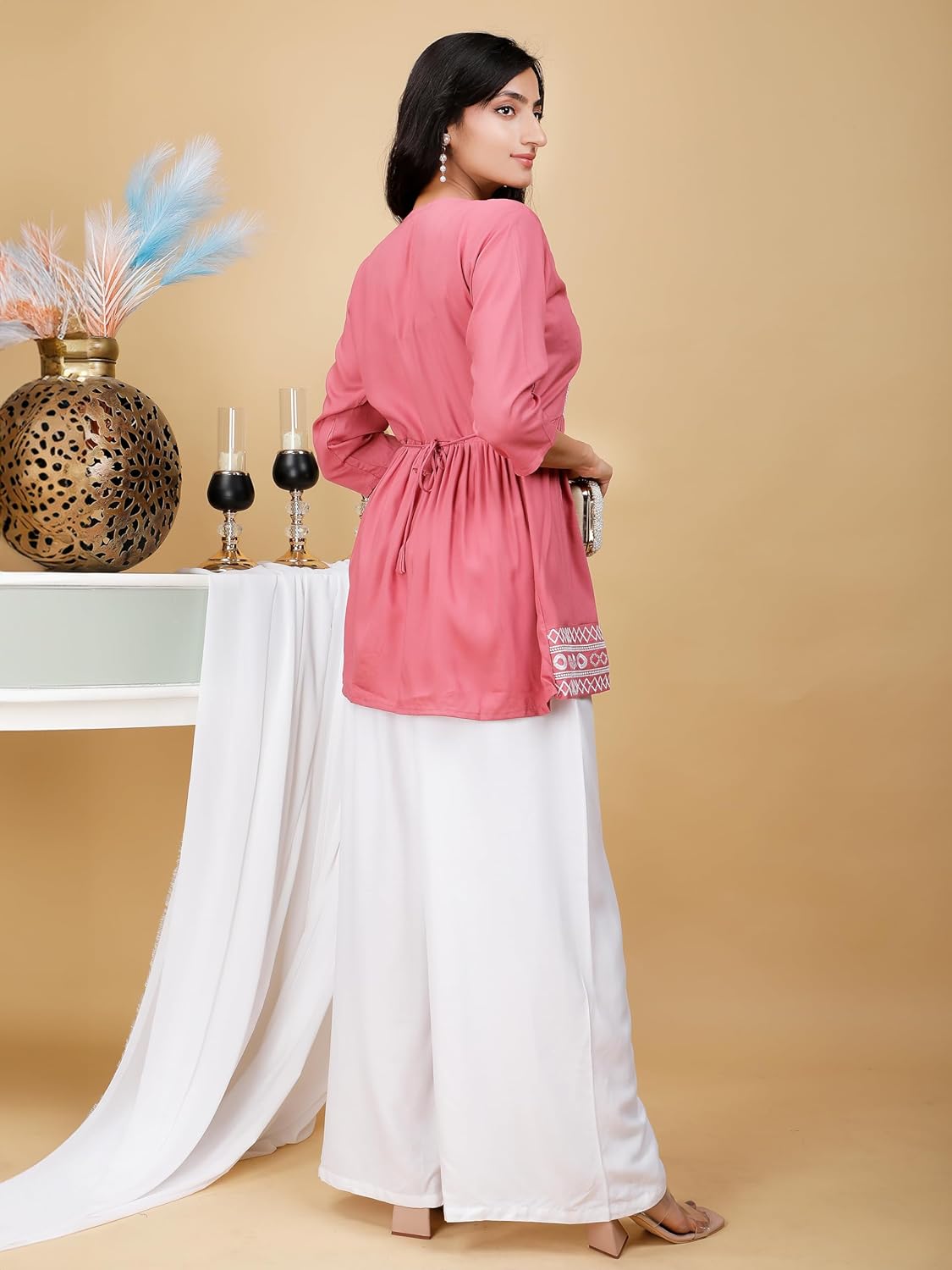 Short Kurti for Women | Indian Tunic Tops for Women | Indian Ethnic Tunic Top | Embroidered Tops 3/4 Sleeve Top - Image 3