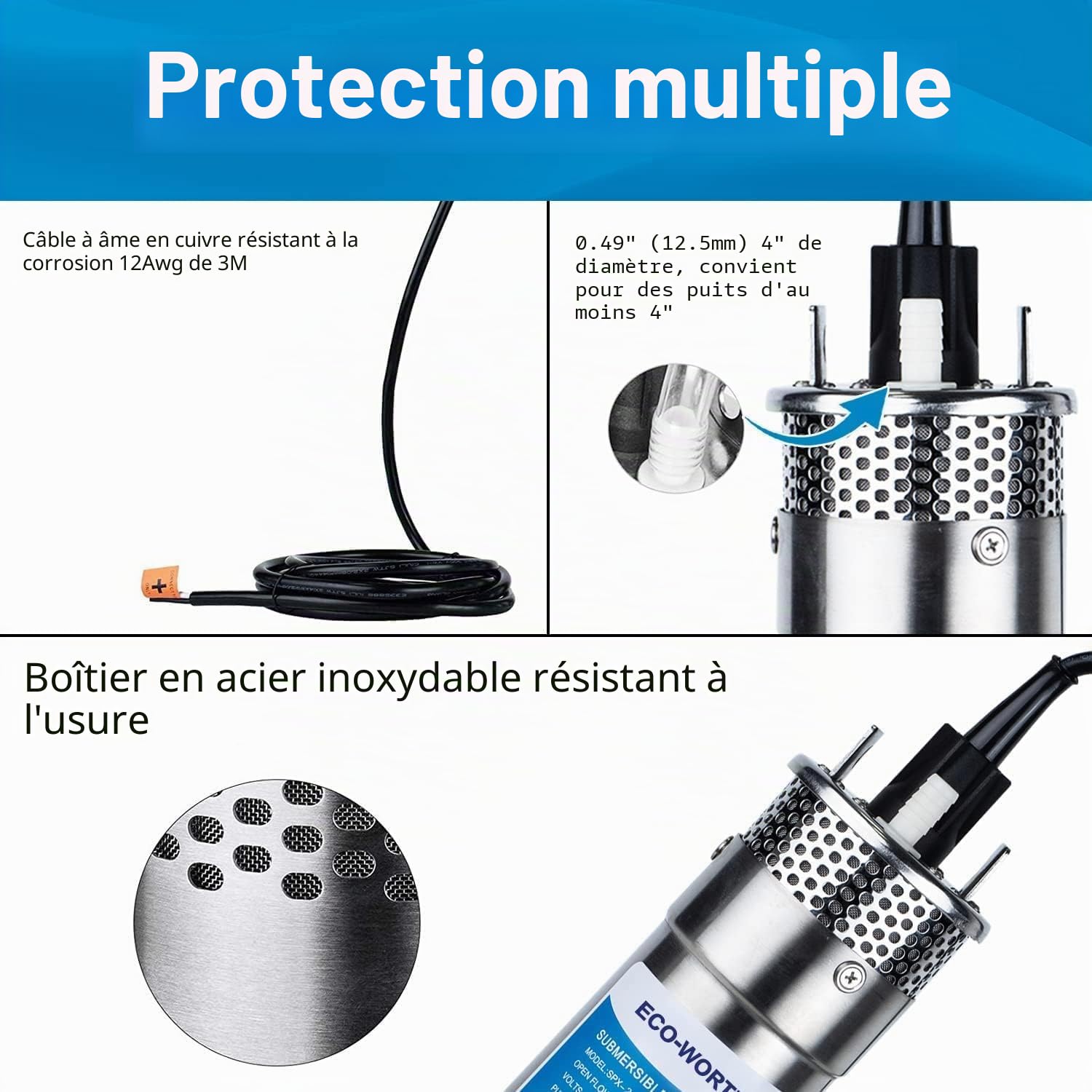 DCHOUSE 200W Kit de pompe submersible solaire à puits profond avec pompe à eau solaire 12V + panneau solaire 2PCS 100W(Câble en Y non inclus, achat supplémentaire nécessaire)