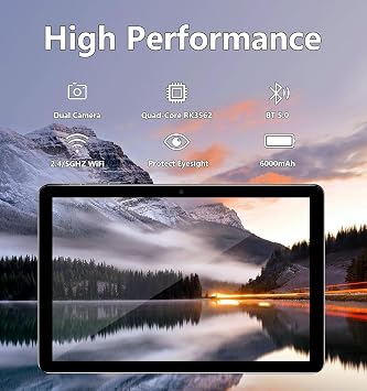 جهاز لوحي ECOPAD مقاس 10.1 بوصة، أجهزة لوحية تعمل بنظام Android 15، ذاكرة وصول عشوائي 12 جيجابايت (4+8) / ذاكرة قراءة فقط 64 جيجابايت / توسيع بطاقة SD سعة 1 تيرابايت، شاشة تعمل باللمس IPS HD بدقة 1280x800، بطارية 6000 مللي أمبير، بلوتوث 5.0، كاميرات مزدوجة، GMS، واي فاي ثنائي النطاق، أسود