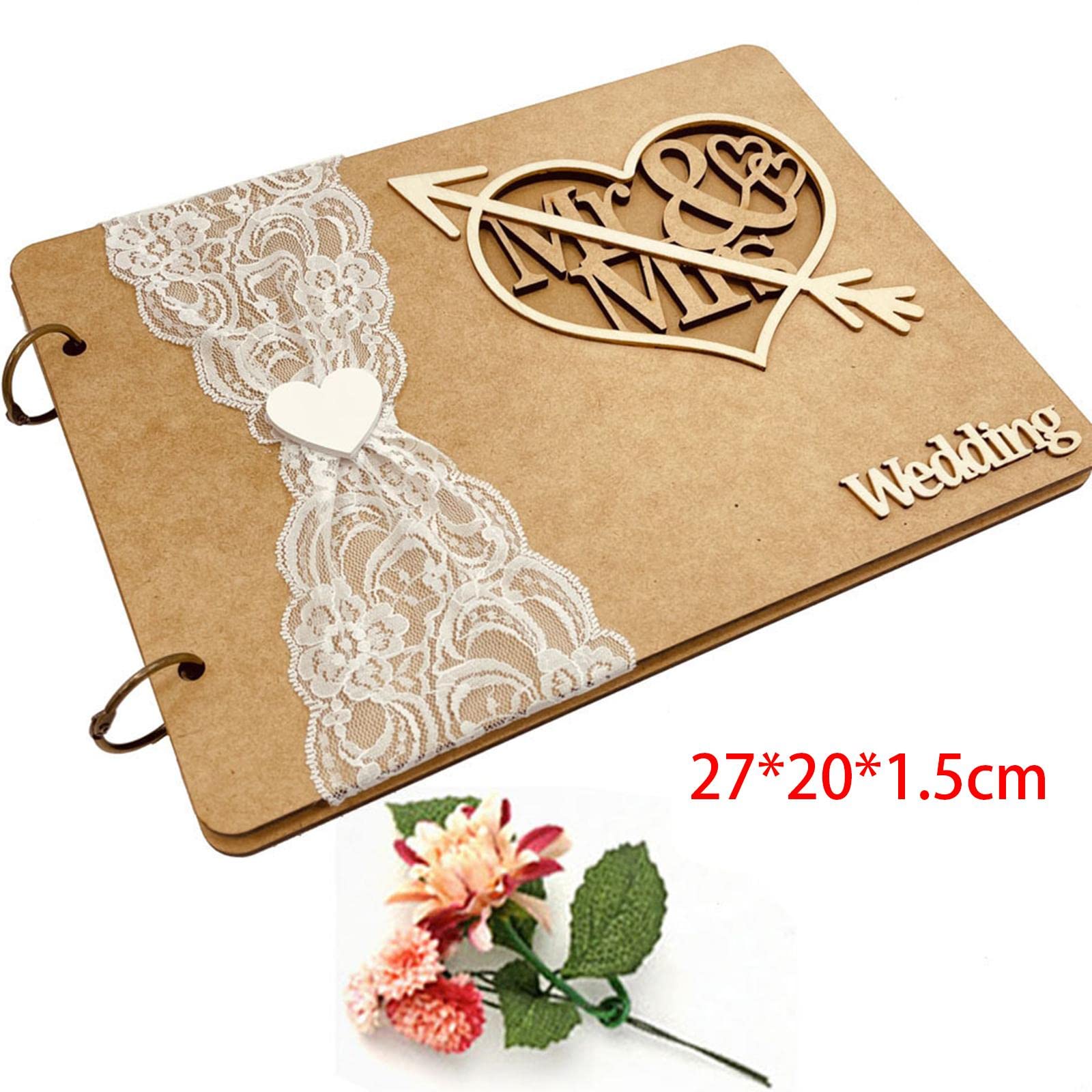 Libro de Firmas de Boda Corazón Caja Invitado Decoración Madera Marco Registro Mesa Rústica Adecuado para Regalos Shower Memoria Cumpleaños