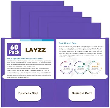 Folders with Pockets, LAYZZ 60 Pack Paper Pocket Folders, 2 Pocket File folders Fits Letter Size Paper, for School Office and Home Purple