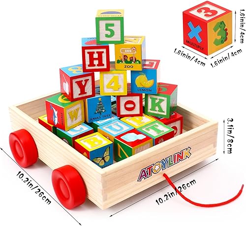 Miniatura 8 de Atoylink 30 piezas de bloques de construcción ABC de madera para niños pequeños de 1 a 3, alfabeto y número, juguetes apilables XL con juguete de