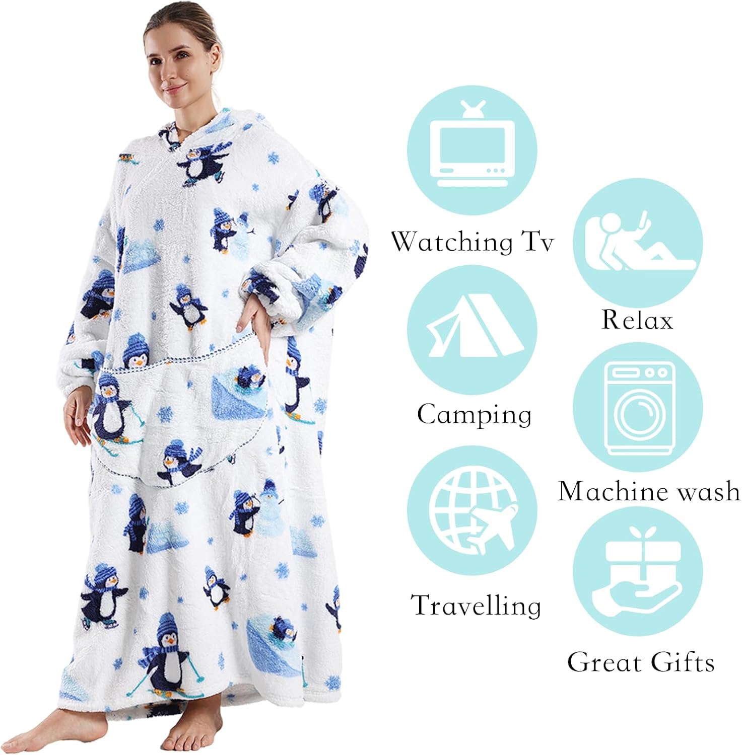 Wearable Blanket Hoodie for Adults - Oversized Soft Warm Blanket Sweatshirt, Gifts for Women & Men - Image 4