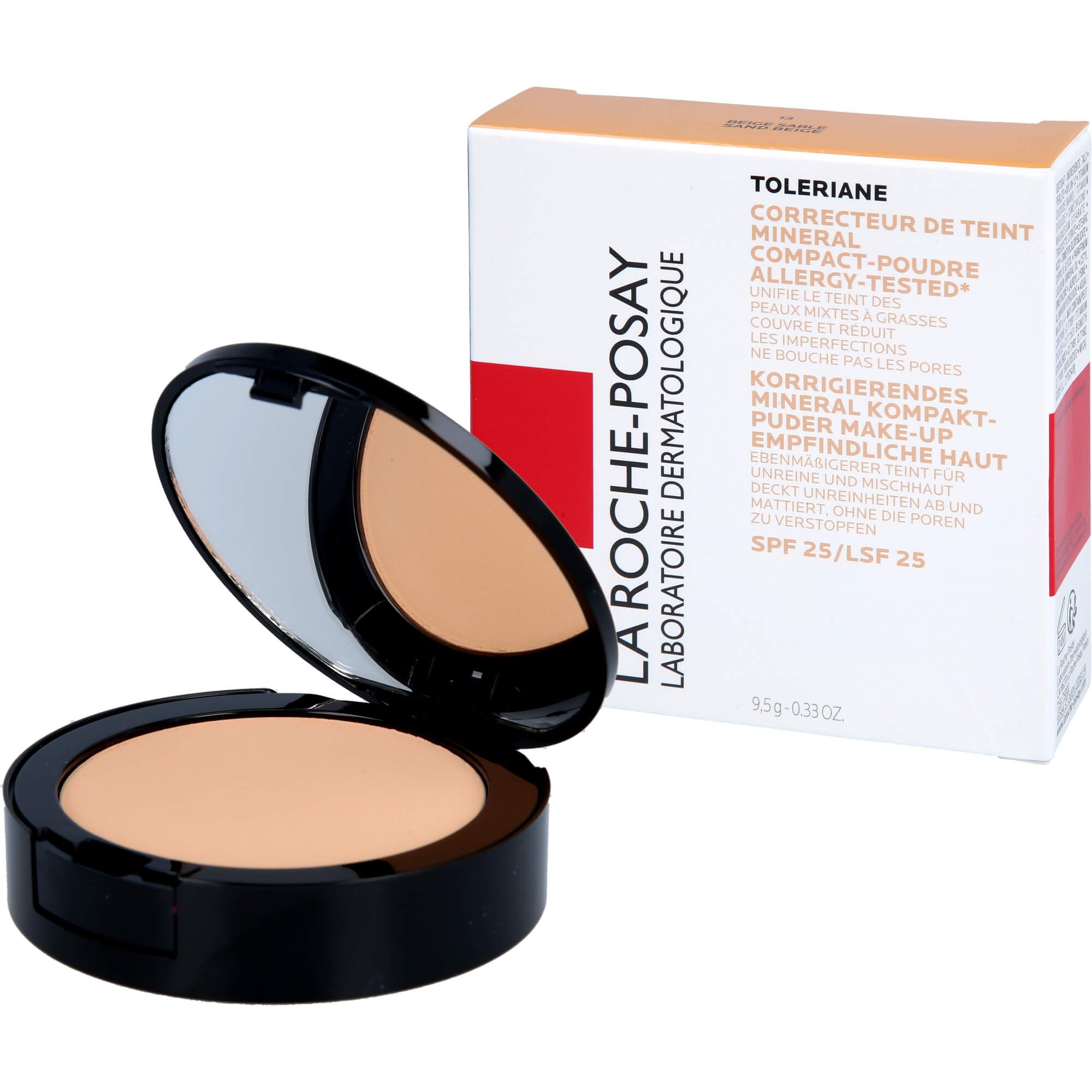 La Roche-Posay Toleriane Mineral Kompakt-Puder, Make-up für empfindliche Haut, Formel mit mattierenden Pigmenten und Perlit, Mittlere Deckkraft mit LSF 25, Farbe: Beige Sable Nr. 13, 9 g
