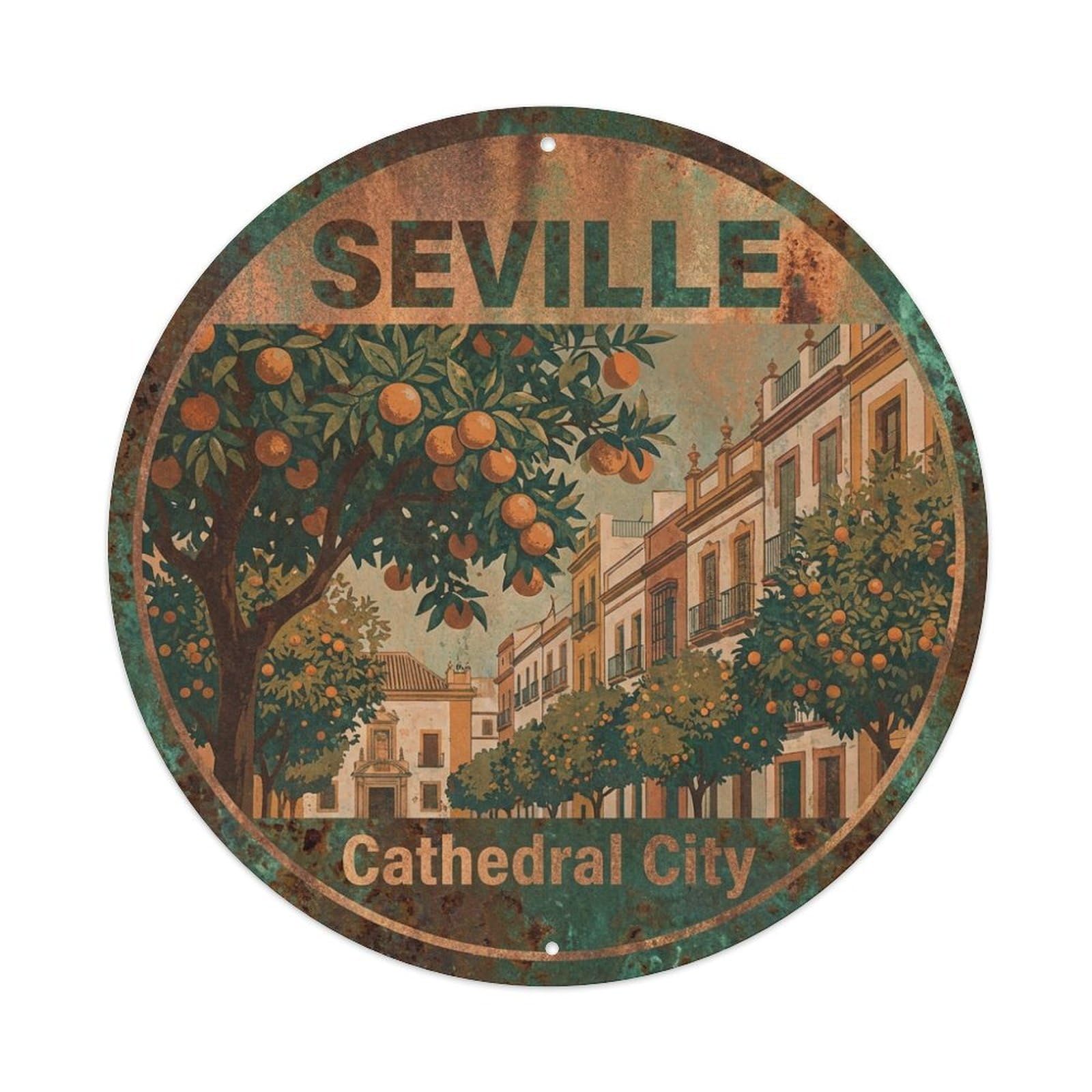 Vintage Travel Seville Spain Heirloom Vintage Metal Tin Sign Plaque Wall Decor for Cafe, Club Bar, Office, Garden Metal Poster 8x8Inch