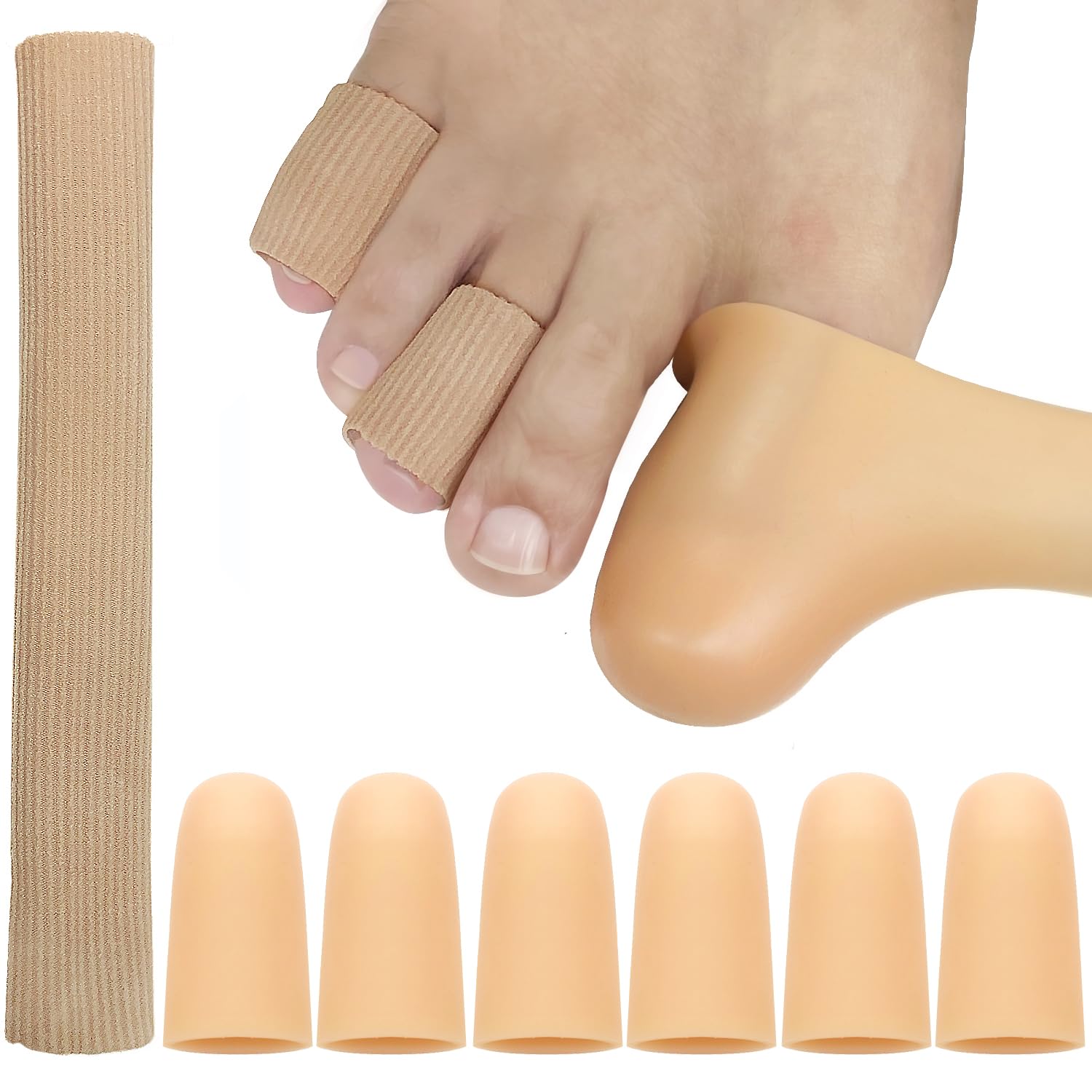 7 Pack Big Toe Protectors Women - Toe Caps and Toe Protectors, Cuttable Toe Tubes Sleeves 1 Pack (M, 6 Inches), Provides Relief from Missing Or Ingrown Toenails, Corns, Blisters (Medium & Large)