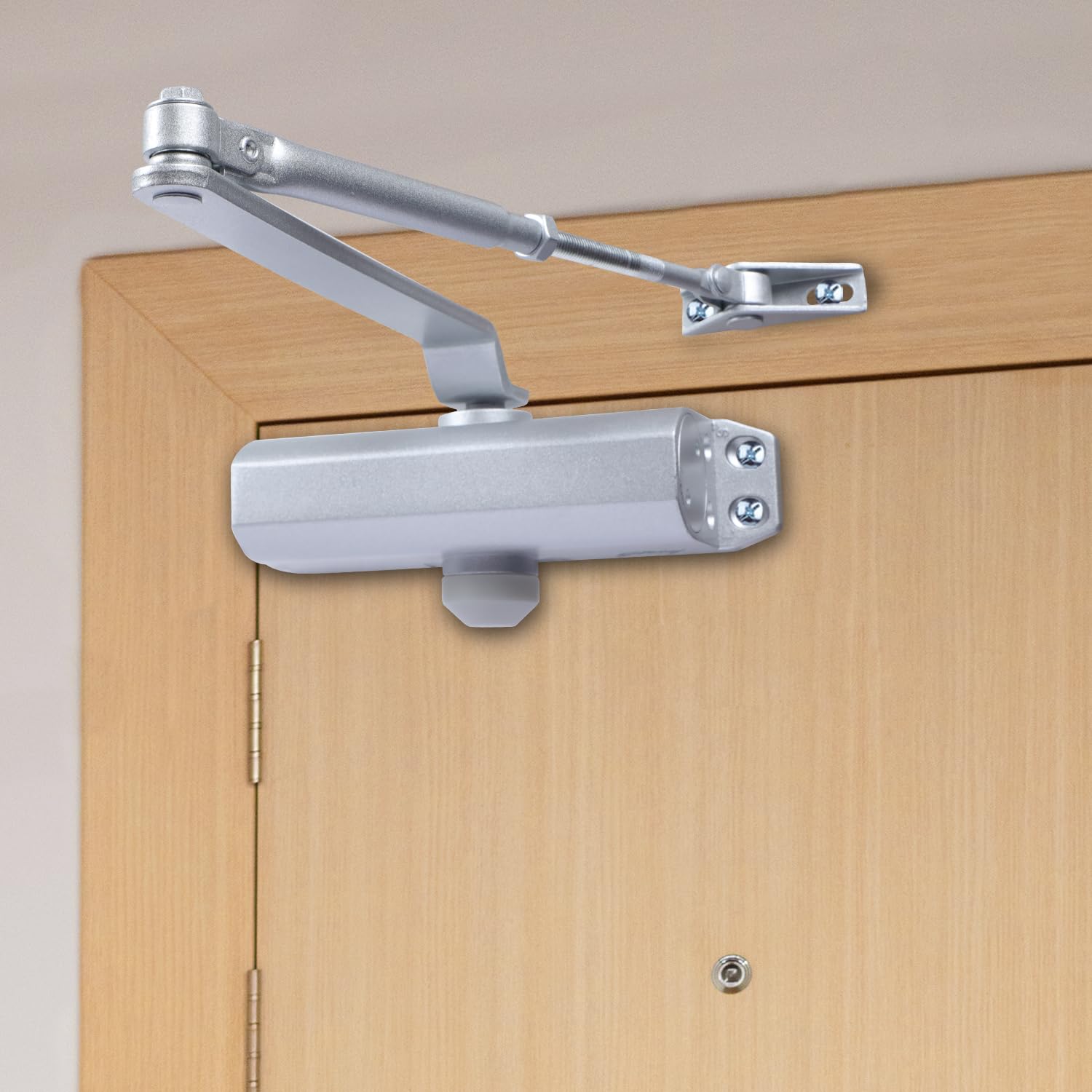 Godrej Door Closer | Cerus Universal Door Closer I Sleek Silver Finish | Max Door Weight: 120kg | Max Door Width: 1250mm | 180° Opening Angle | Adjustable Closing Speed