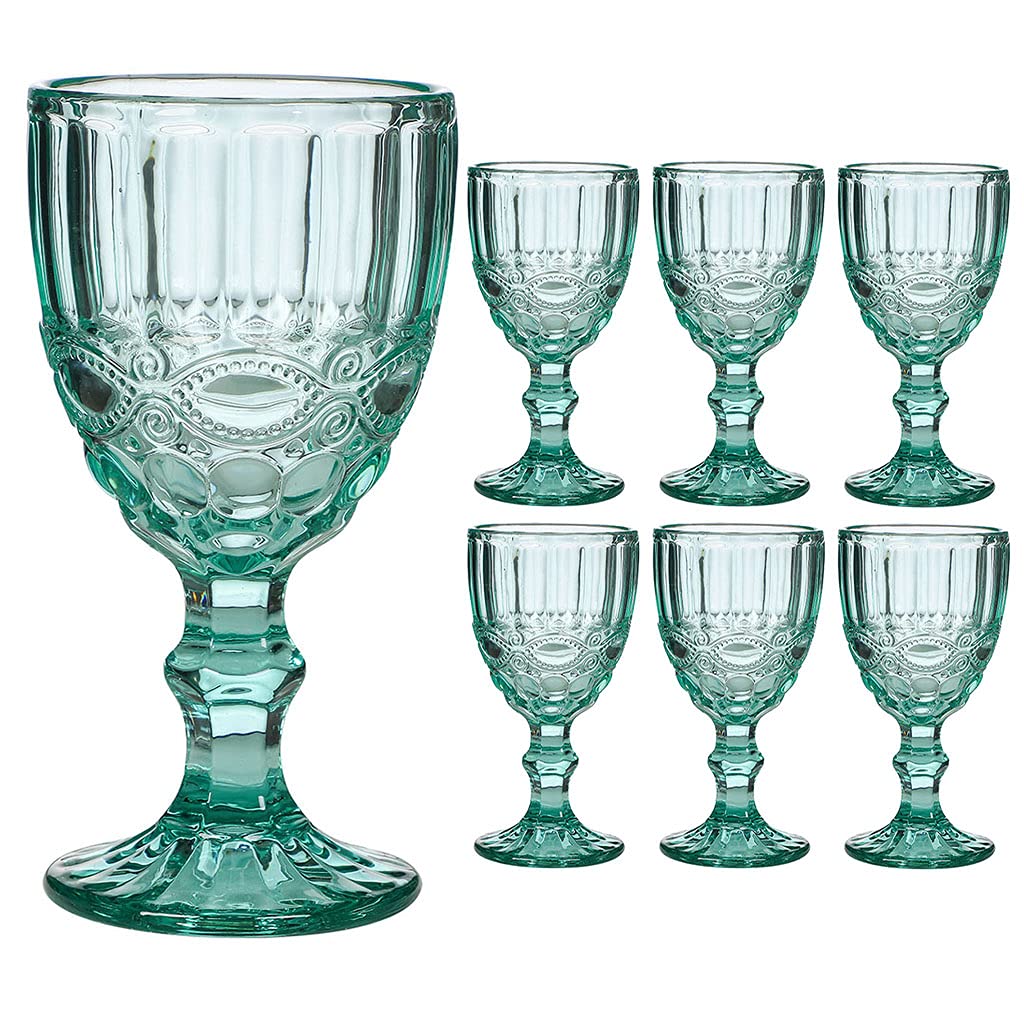 Dibor Wine Glass Set of 6 Turquoise Baroque Embossed 300ml Drink Goblets Alfresco Dining Glassware โ image 1