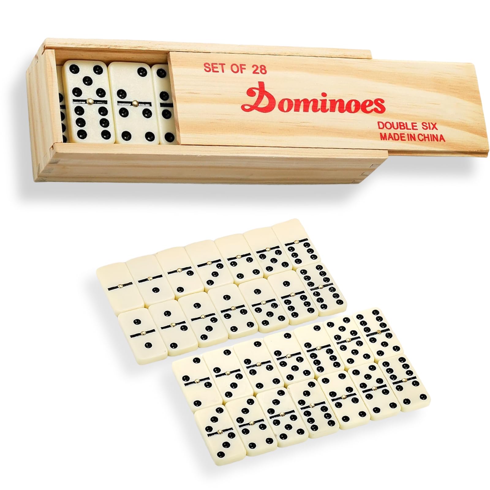 Professional Double Six Domino Set - 28 Pieces in Metal Retro Tin Wooden Box for Traditional Games